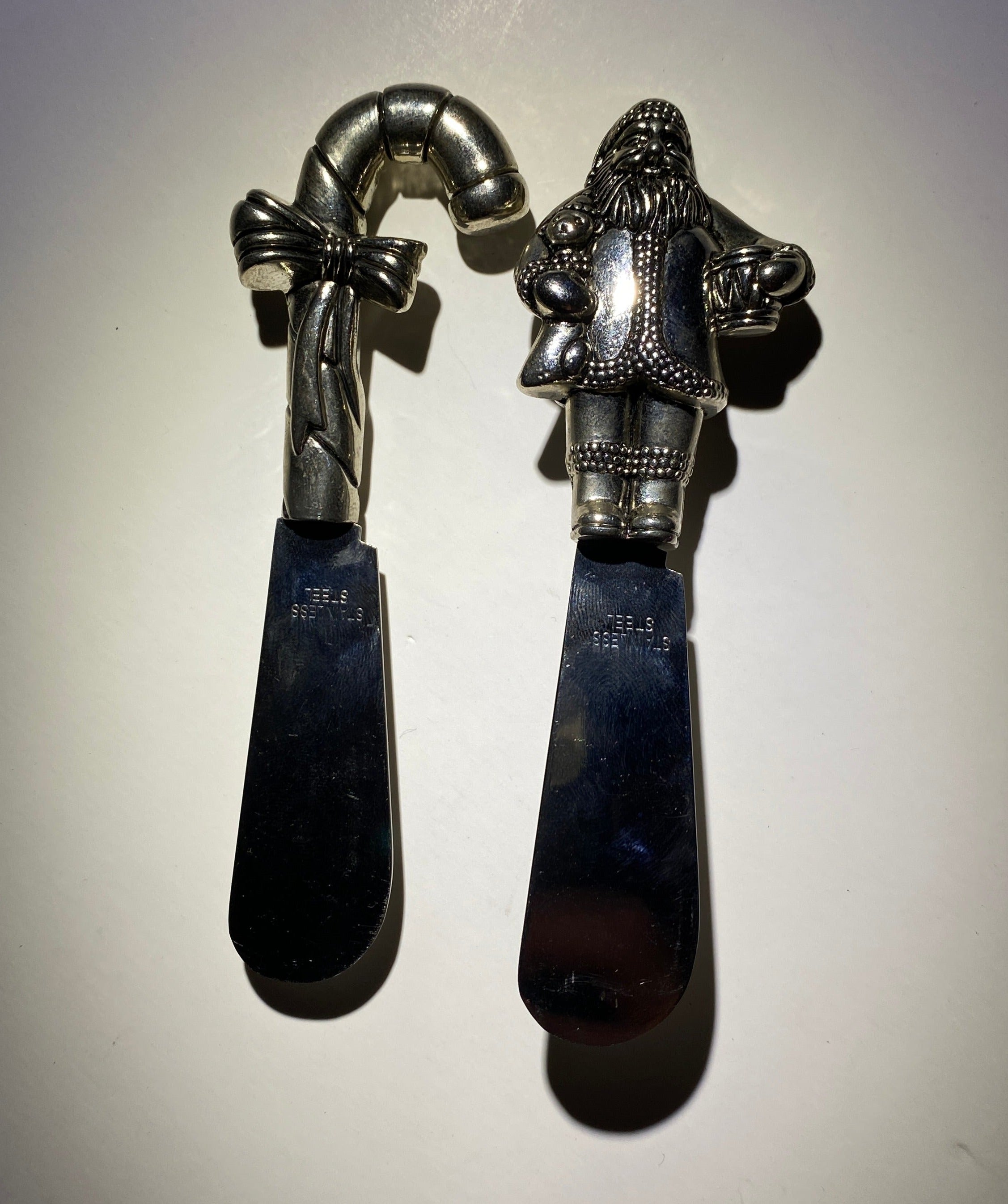 Vintage Silver Plate Christmas Cheese Knives Spreaders Santa Candy Cane