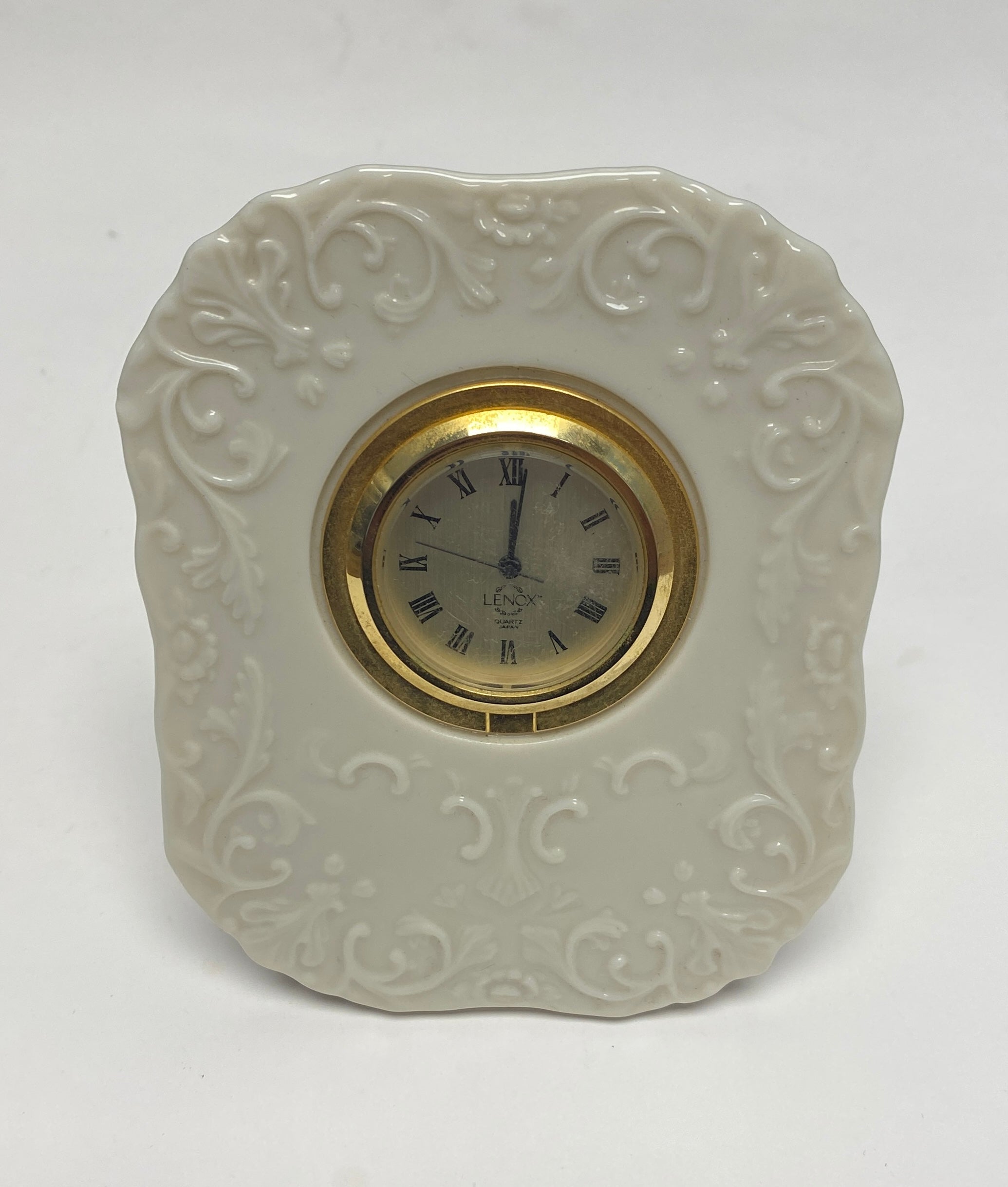 Lenox Porcelain Glass 4x3inch Standing Small Clock Used Untested