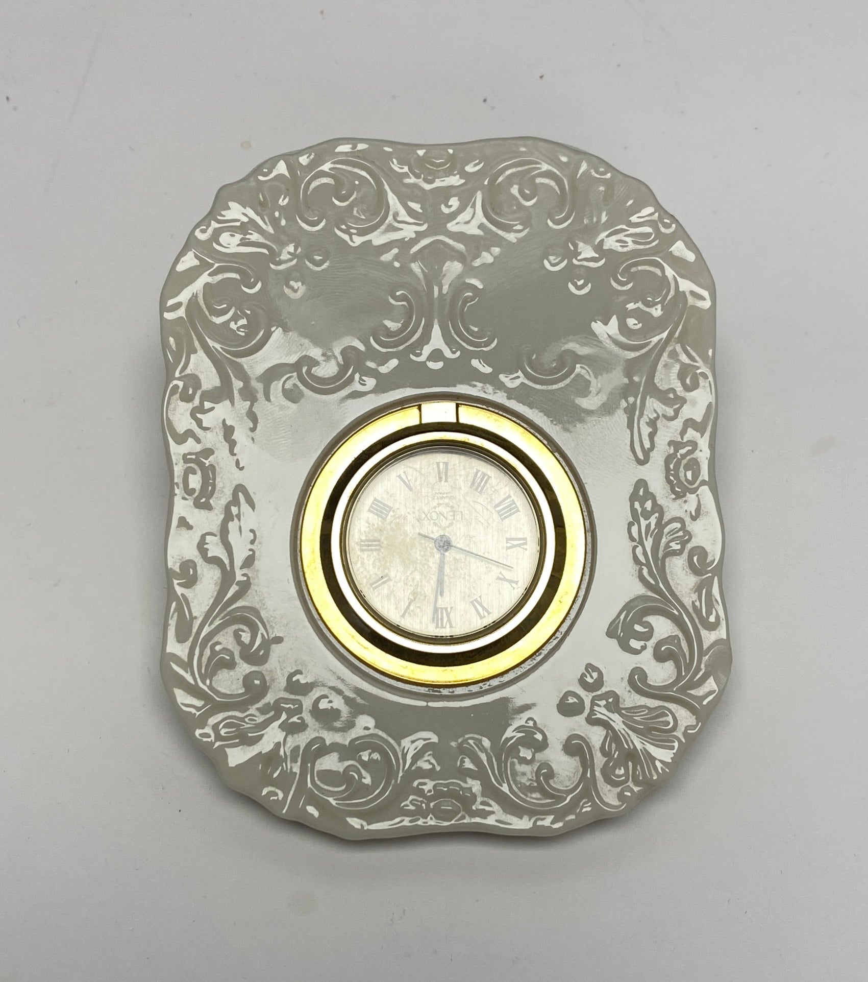 Lenox Porcelain Glass 4x3inch Standing Small Clock Used Untested