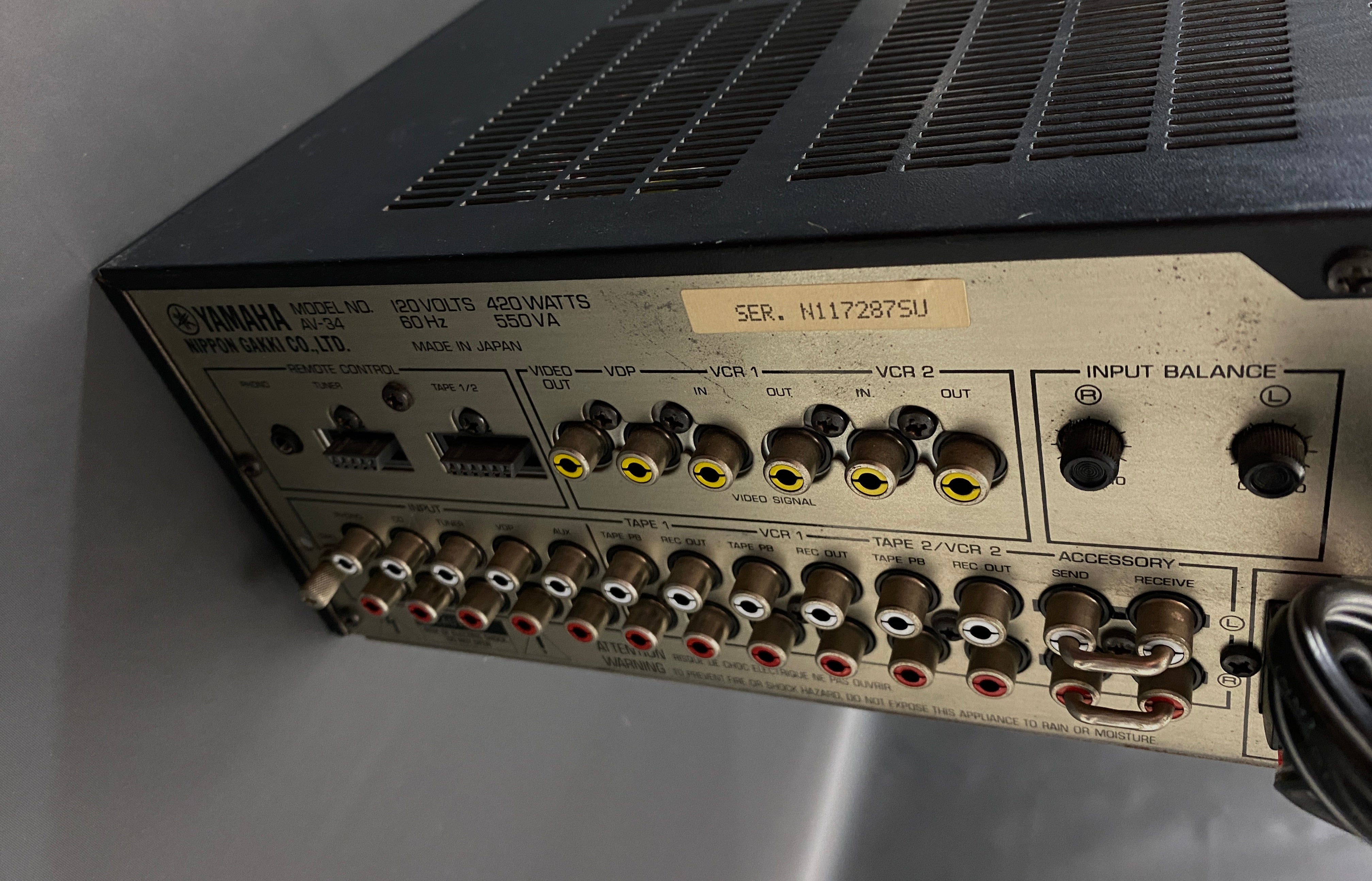 Yamaha Av-34 Vintage 1980s 2 Ch A/V Stereo Receiver Home Audio Amplifier Tested!