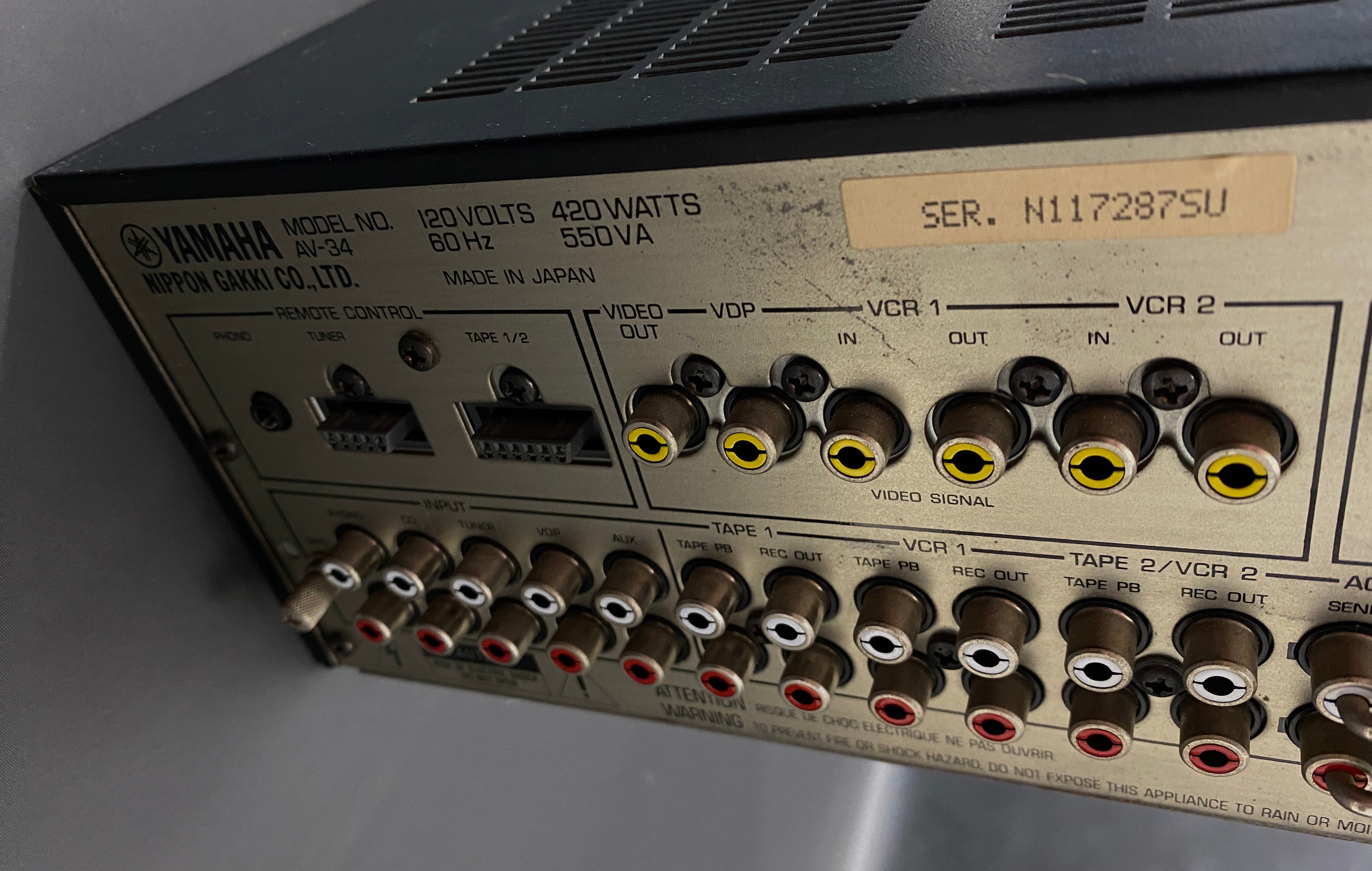 Yamaha Av-34 Vintage 1980s 2 Ch A/V Stereo Receiver Home Audio Amplifier Tested!