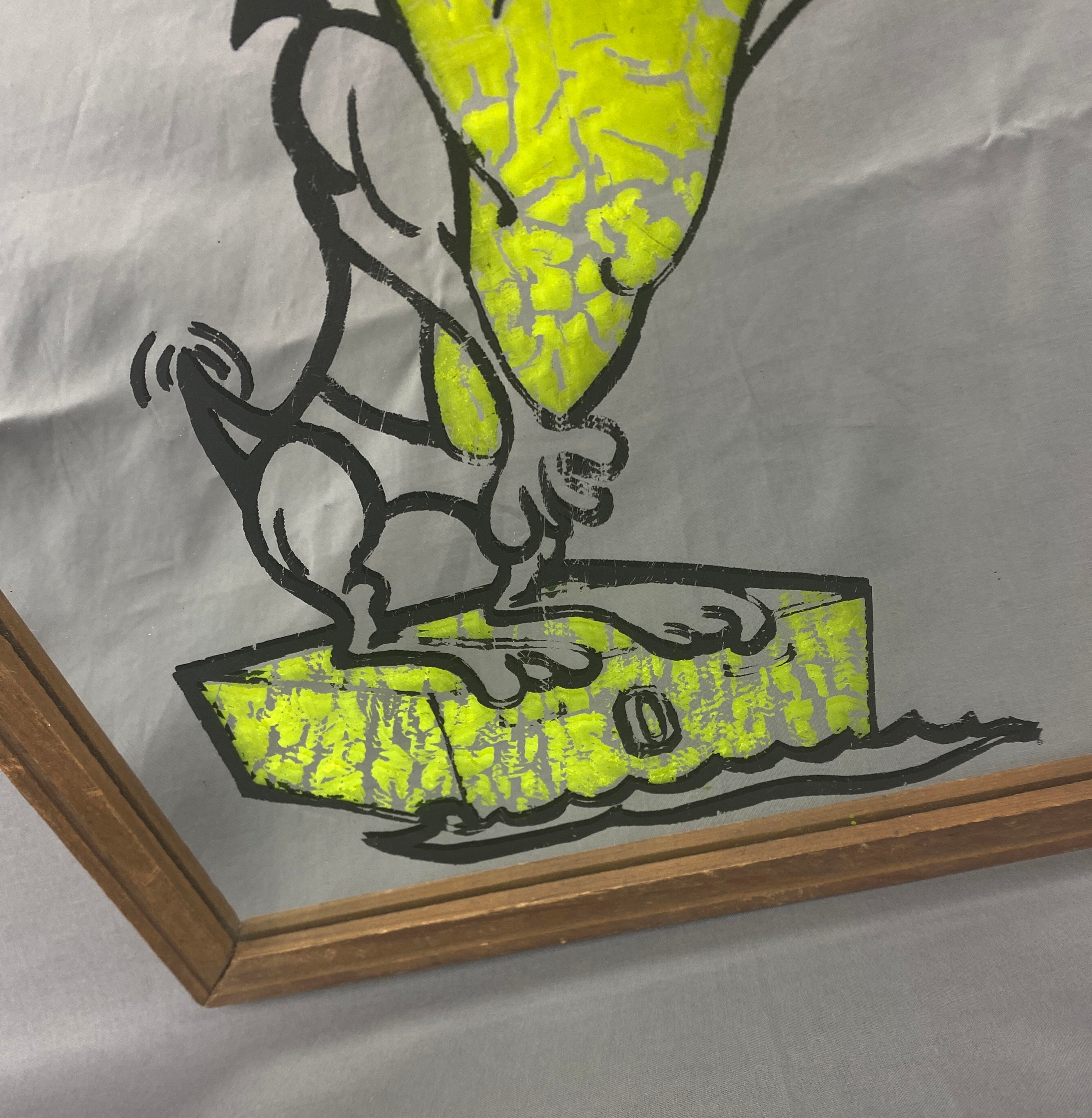 Taz Manian Devil Custom Mirror Art 13x13 Framed Glass Mirror Vintage Used