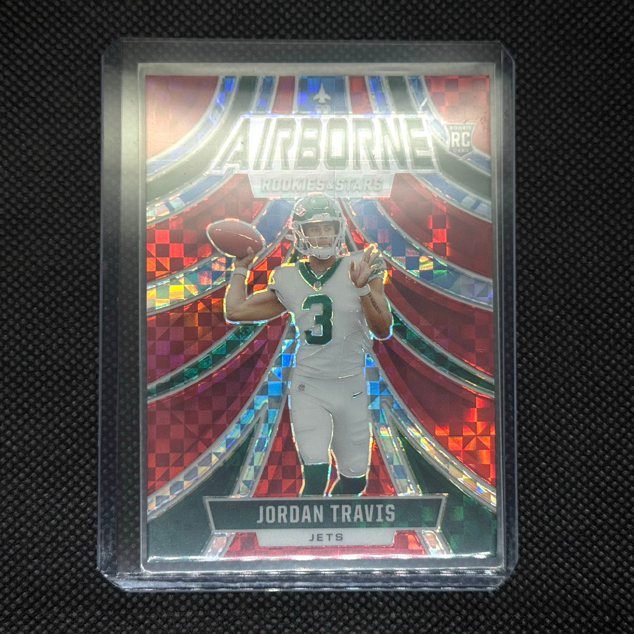 Jordan Travis JETS 2024 Panini Rookies and Stars RC Card No.A-JTS Airborne