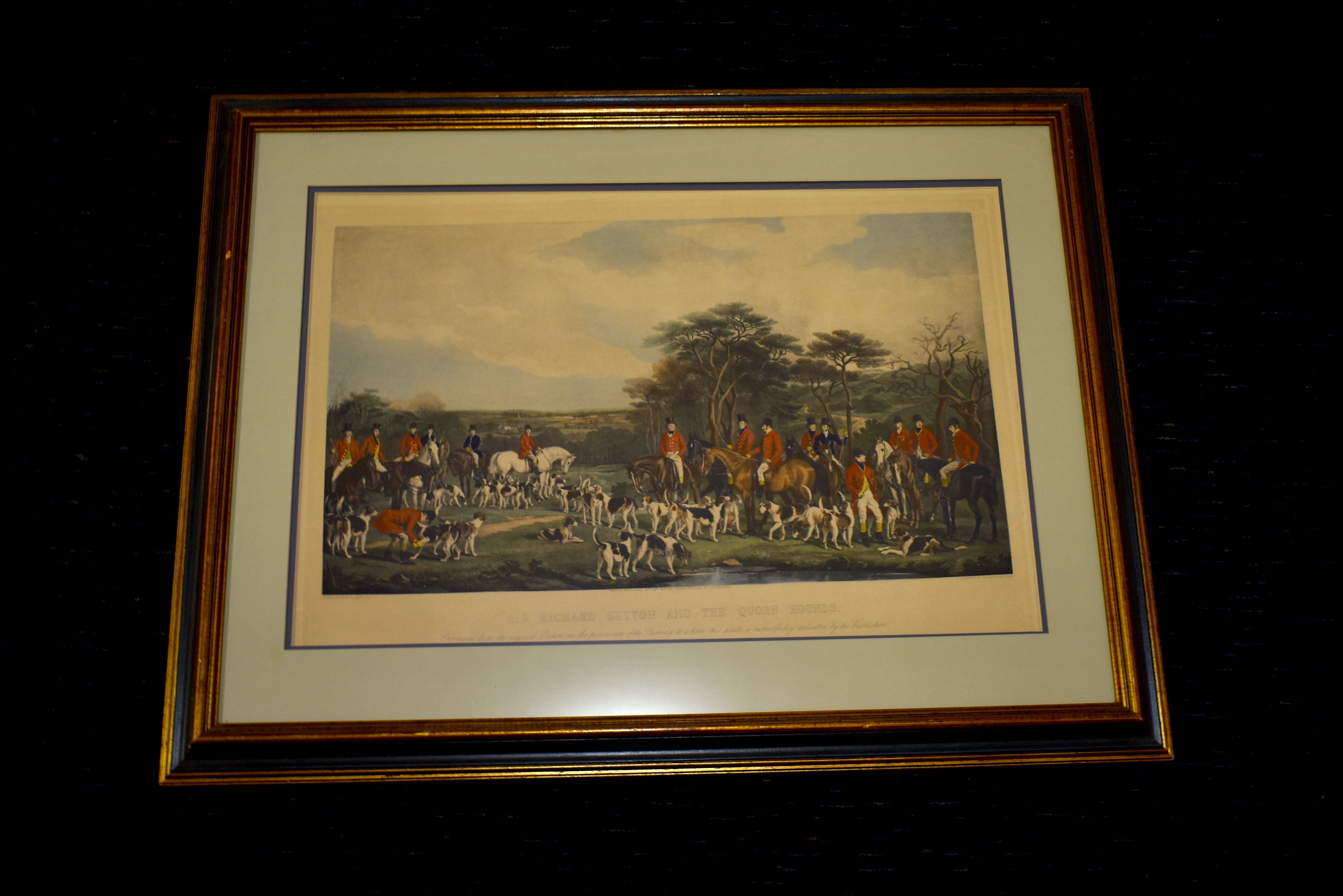 Sir Richard Sutton and the Quorn Hounds Engraving Framed 39x29 Vintage Large