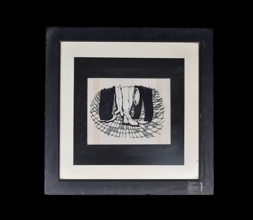 Jane Black & White Artwork Framed Signed 20x20in Vintage Art