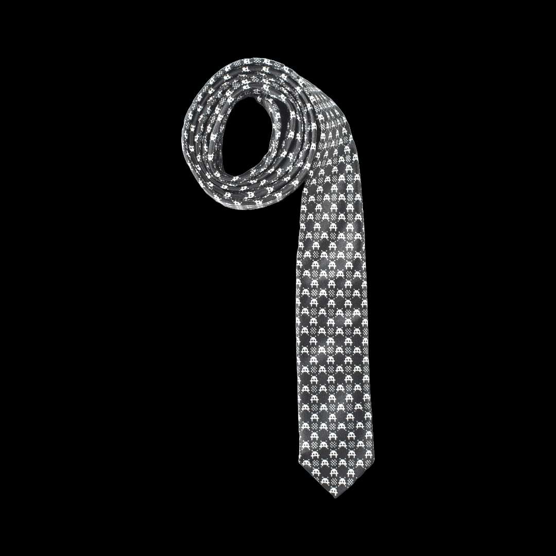 Black EGeek Space Invaders Tie Novelty Black & White 56" X 2" Polyester 2016