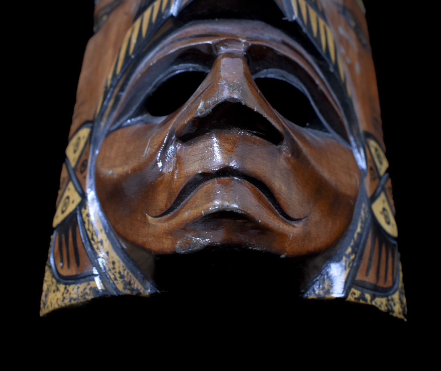 Vintage Hand Carved Native Mayan Tecun Uman Wooden Mask Used Unknown Artist