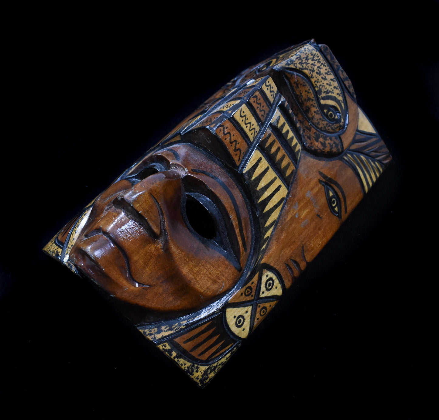 Vintage Hand Carved Native Mayan Tecun Uman Wooden Mask Used Unknown Artist