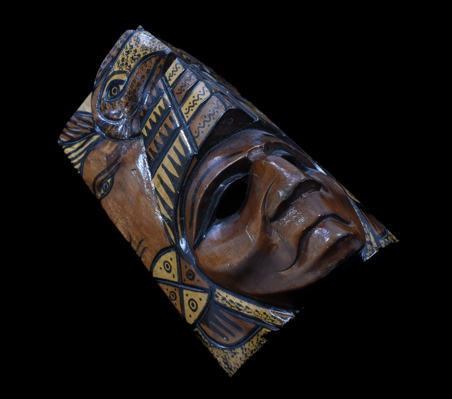 Vintage Hand Carved Native Mayan Tecun Uman Wooden Mask Used Unknown Artist