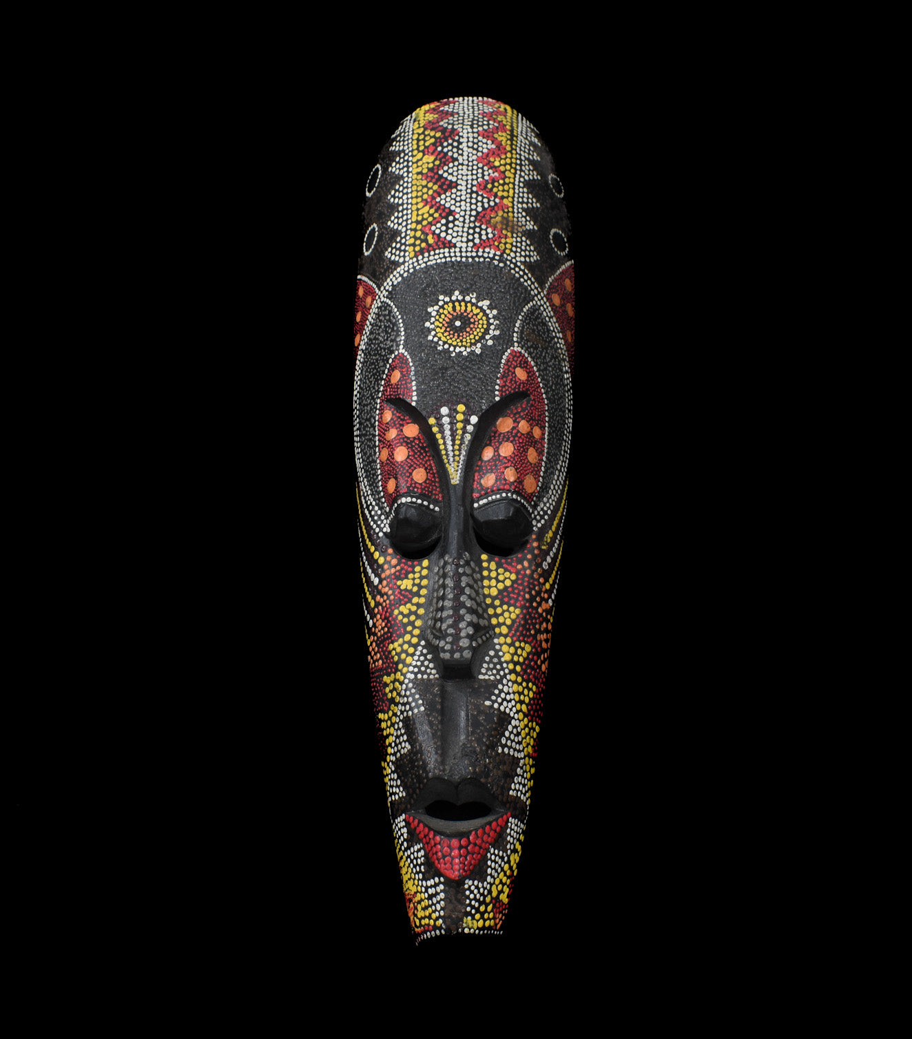 Hand Crafted Wood African Tribal Mask Sun Dot Mosaic Folk Art Home Decor