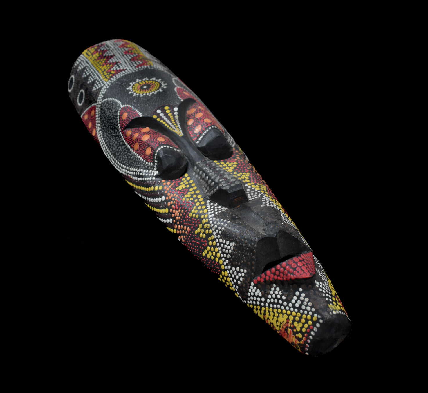 Hand Crafted Wood African Tribal Mask Sun Dot Mosaic Folk Art Home Decor