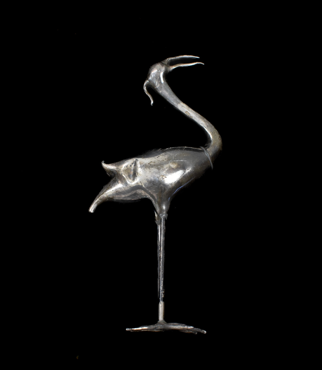 Vintage Metal Stork Bird Hand Made Statue Used Unknown Artist