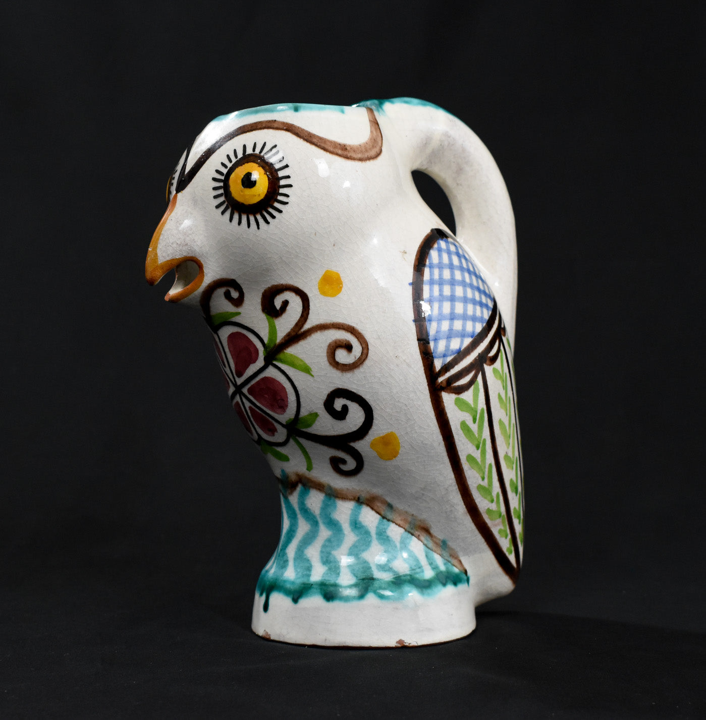 Owl Pitcher by ceramic artist Nick Kourtzis Lesvos Greece Greek Art Pottery Pitcher Used