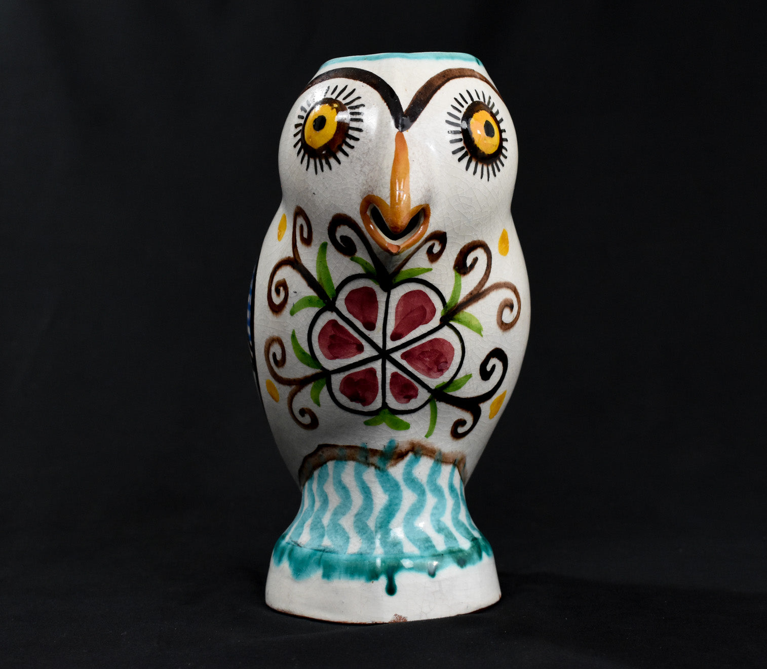 Owl Pitcher by ceramic artist Nick Kourtzis Lesvos Greece Greek Art Pottery Pitcher Used