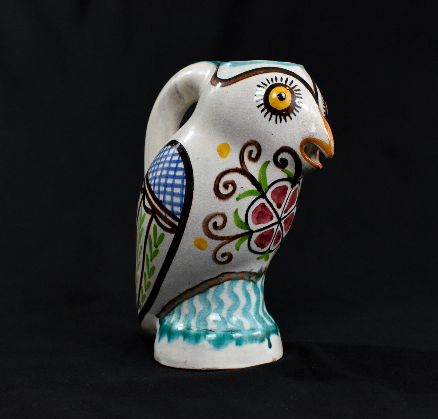 Owl Pitcher by ceramic artist Nick Kourtzis Lesvos Greece Greek Art Pottery Pitcher Used