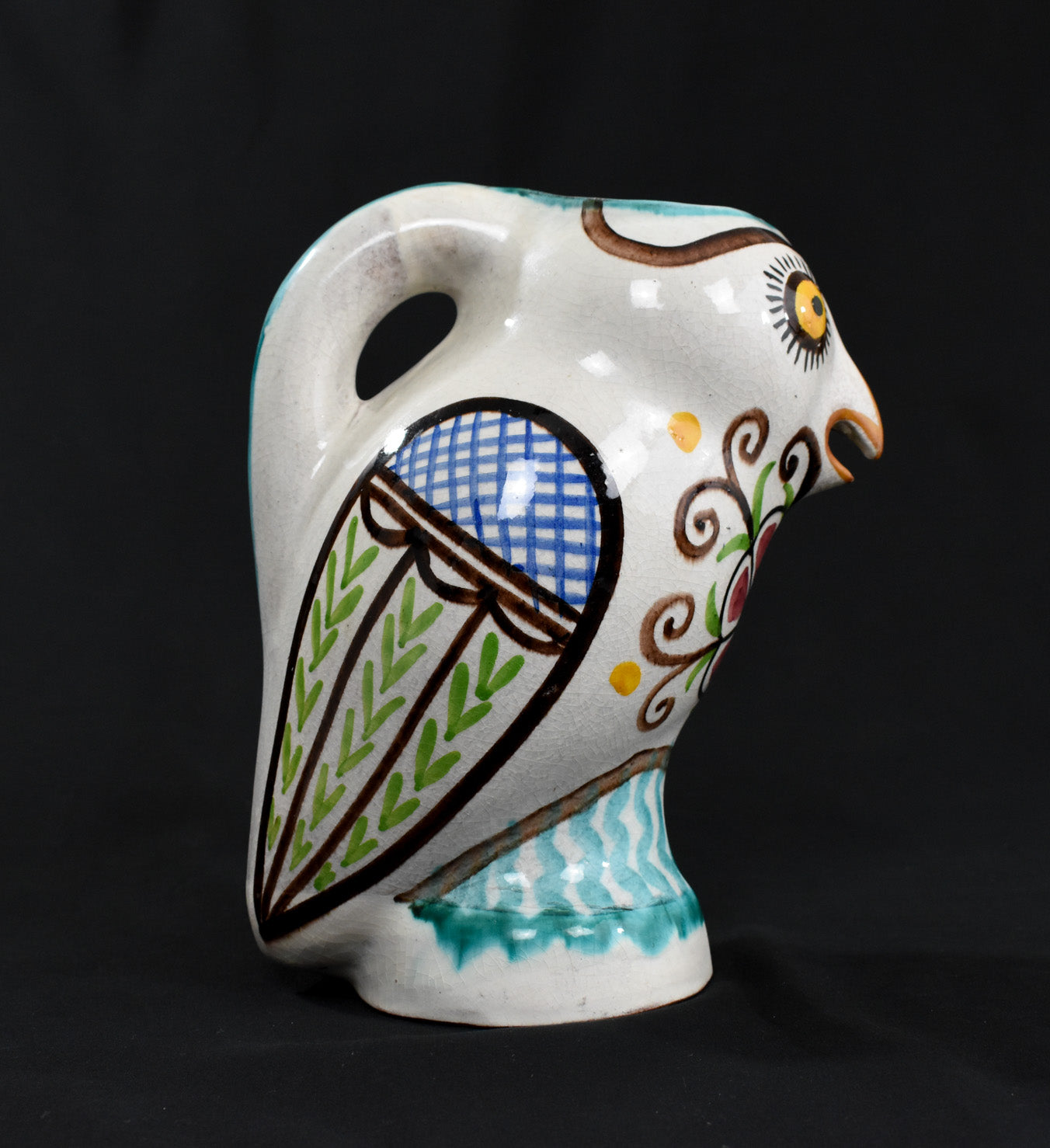 Owl Pitcher by ceramic artist Nick Kourtzis Lesvos Greece Greek Art Pottery Pitcher Used