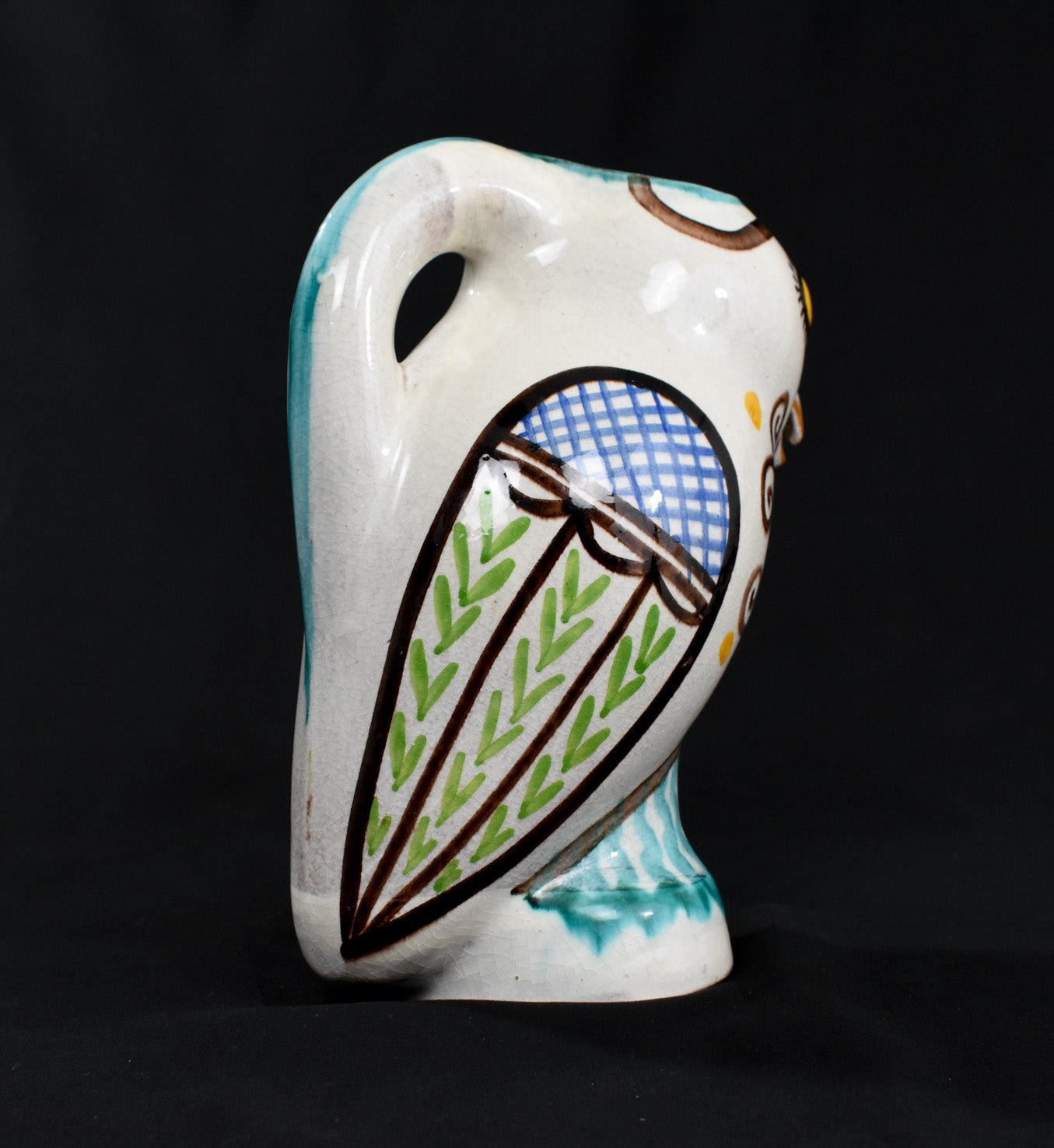 Owl Pitcher by ceramic artist Nick Kourtzis Lesvos Greece Greek Art Pottery Pitcher Used