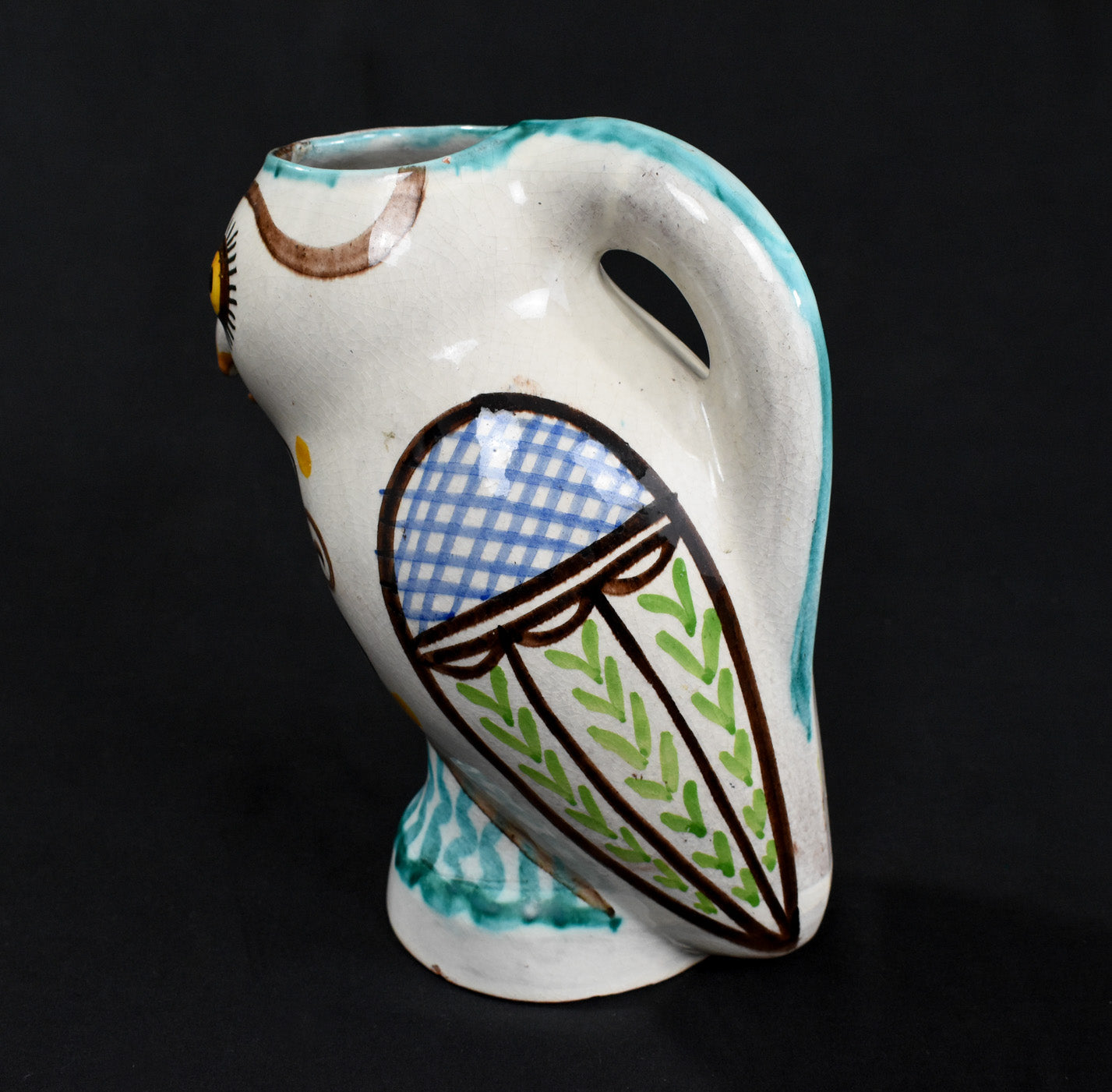Owl Pitcher by ceramic artist Nick Kourtzis Lesvos Greece Greek Art Pottery Pitcher Used