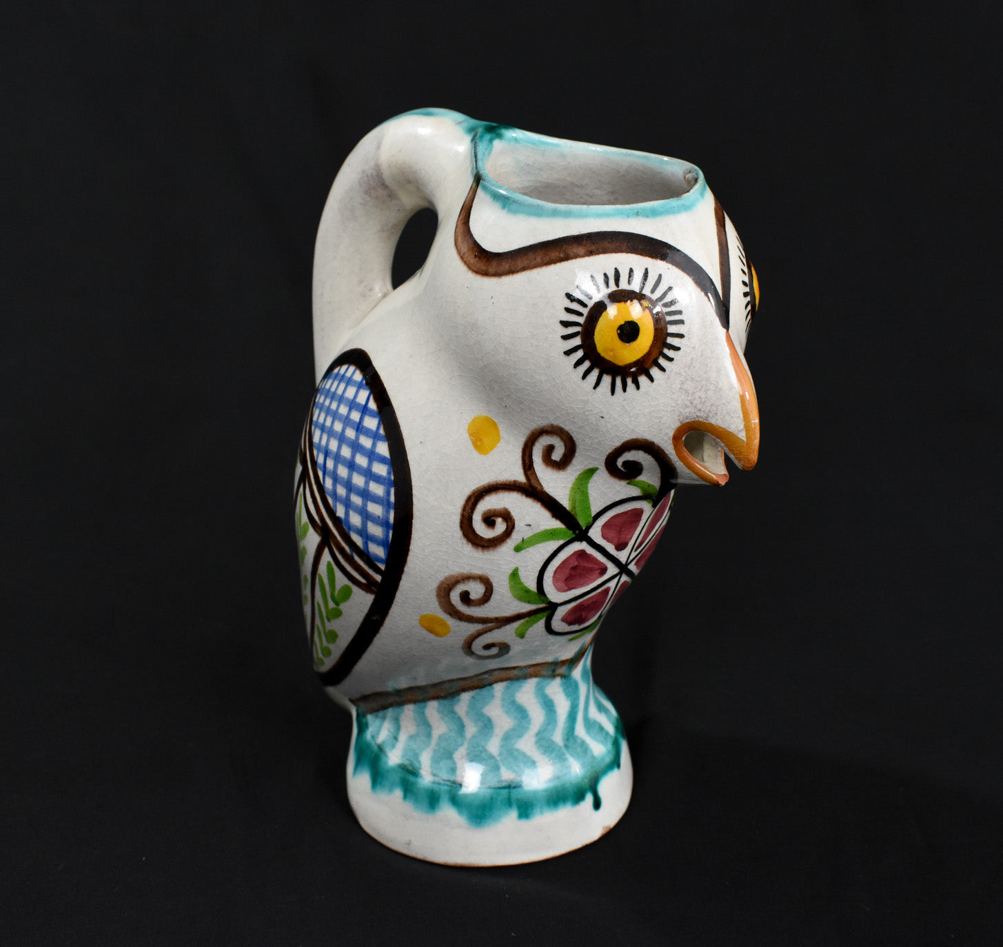 Owl Pitcher by ceramic artist Nick Kourtzis Lesvos Greece Greek Art Pottery Pitcher Used