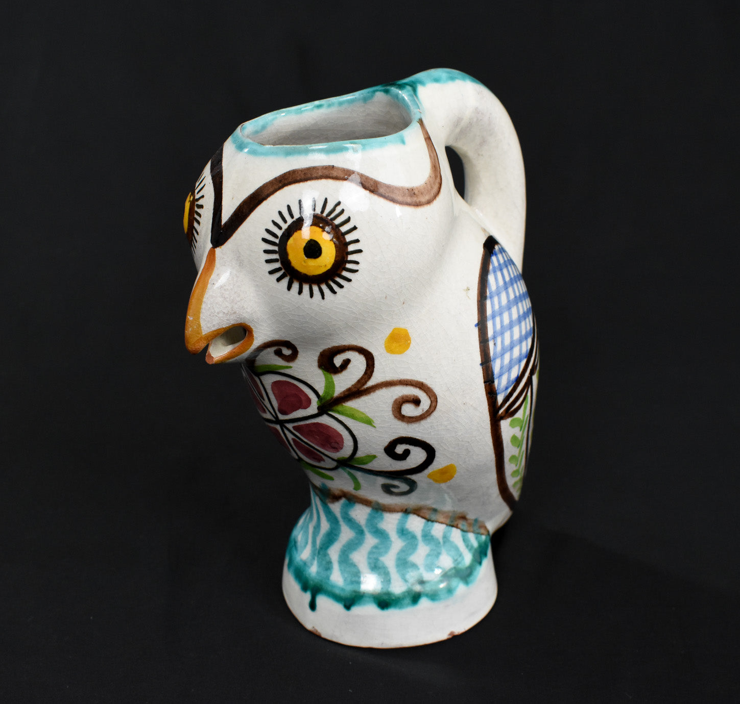 Owl Pitcher by ceramic artist Nick Kourtzis Lesvos Greece Greek Art Pottery Pitcher Used