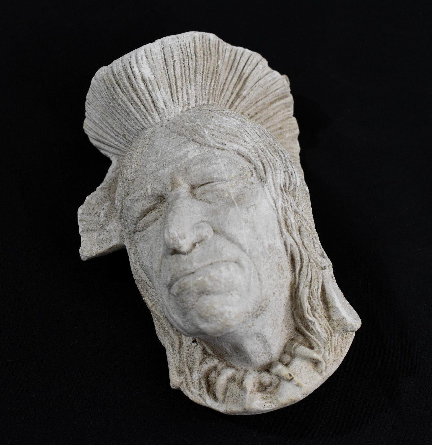 Native American Carved Face Stone White Rock Authentic Work Used Vintage