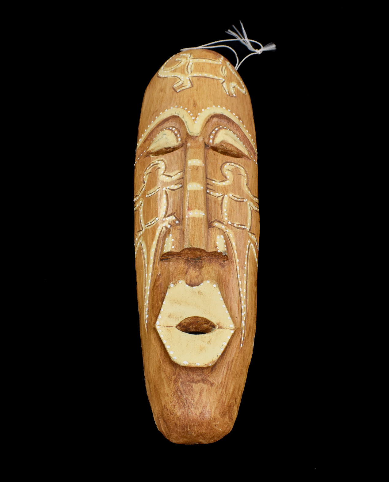 Tiki Mask Vintage Wood Piece Hand Made Used Brown Craved Wood Decor