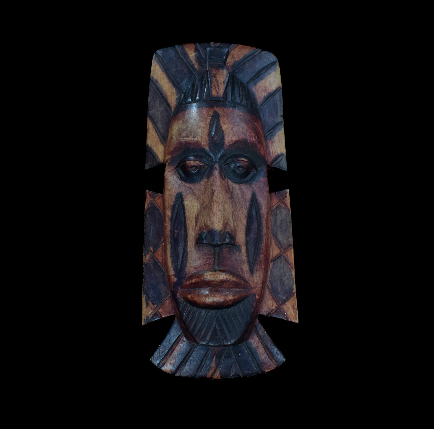 Wood Mask Hand Made Custom Piece Vintage Tiki Mask Brown Used