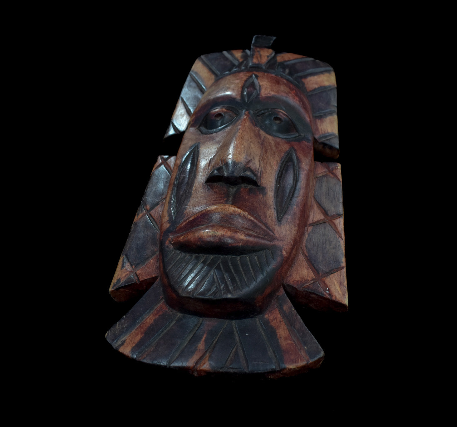 Wood Mask Hand Made Custom Piece Vintage Tiki Mask Brown Used