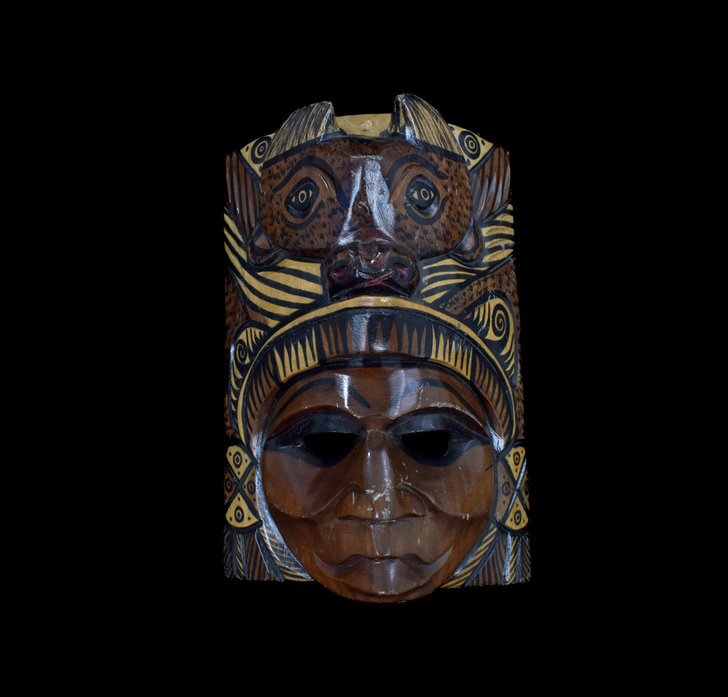 Hand Carved Native Mayan Tecun Uman Vintage Wooden Mask Used Unknown Artist