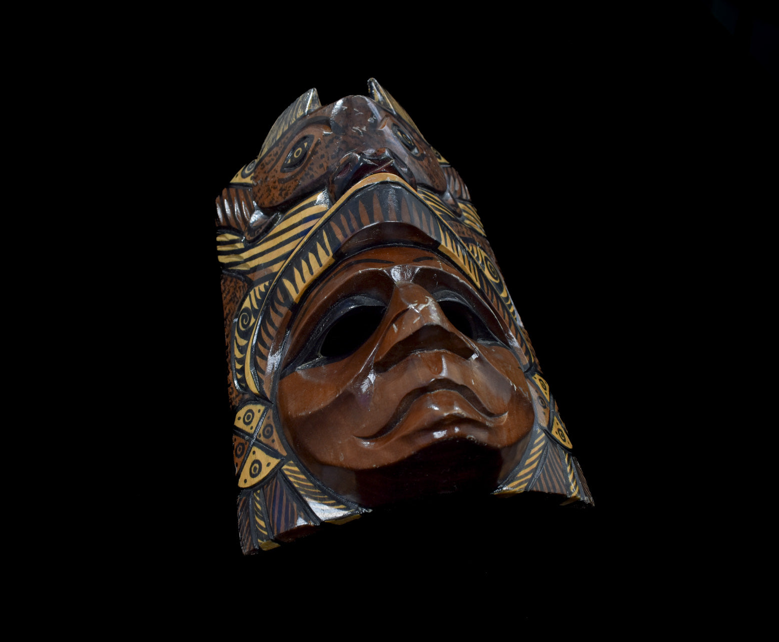 Hand Carved Native Mayan Tecun Uman Vintage Wooden Mask Used Unknown Artist