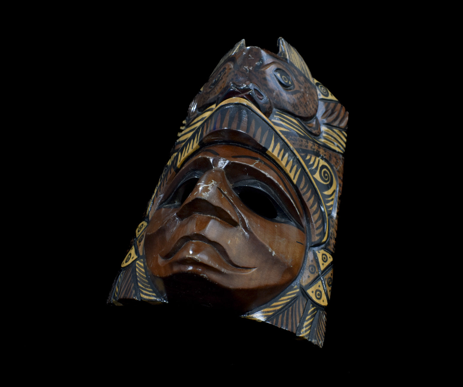 Hand Carved Native Mayan Tecun Uman Vintage Wooden Mask Used Unknown Artist