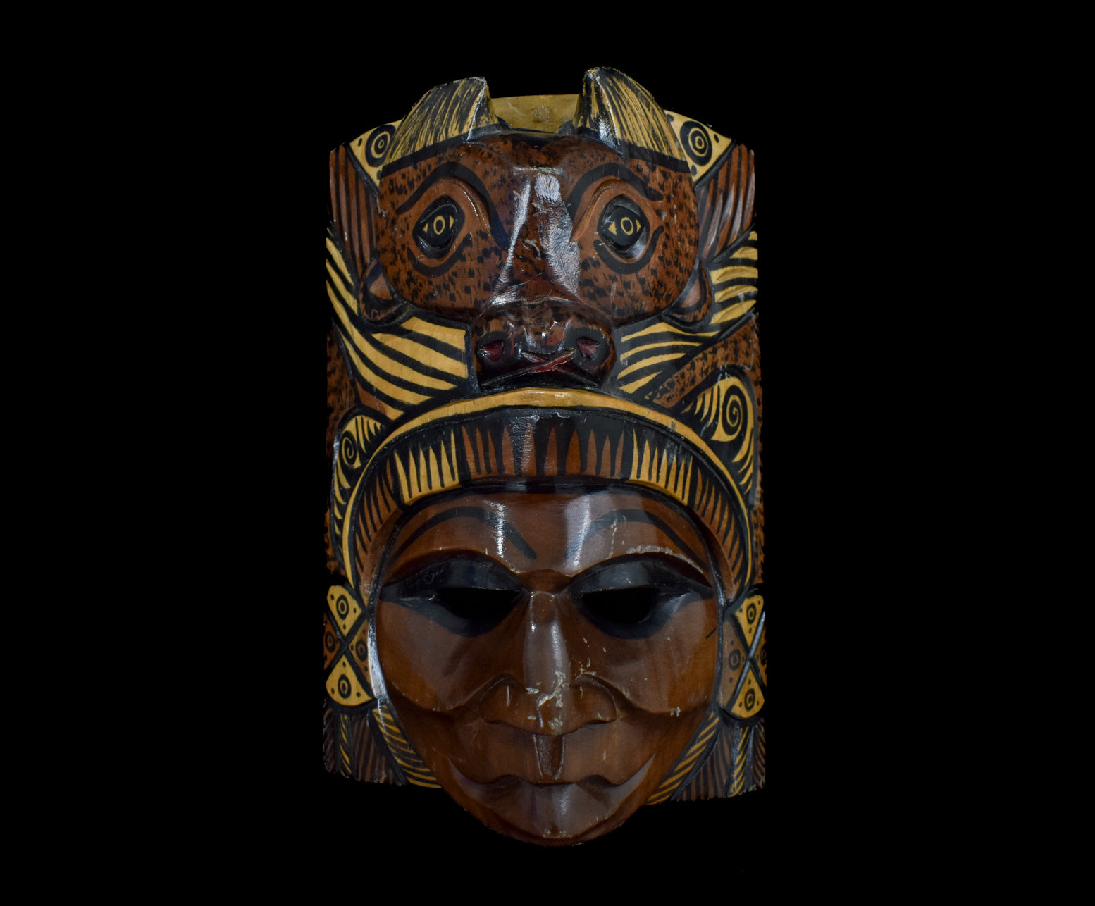 Hand Carved Native Mayan Tecun Uman Vintage Wooden Mask Used Unknown Artist