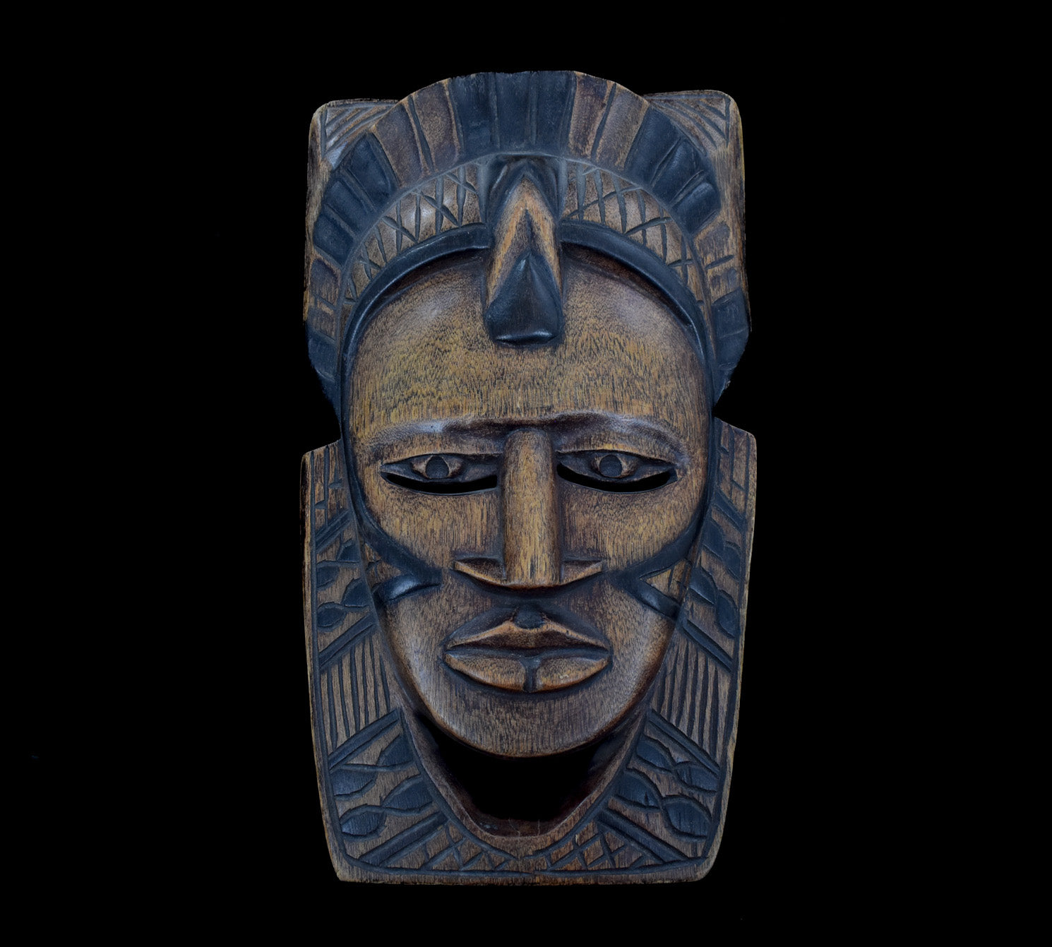 Aztec Mayan Mask Handcrafted Wood Vintage Decor Used