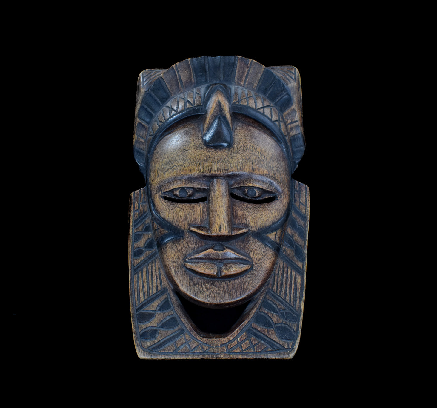Aztec Mayan Mask Handcrafted Wood Vintage Decor Used
