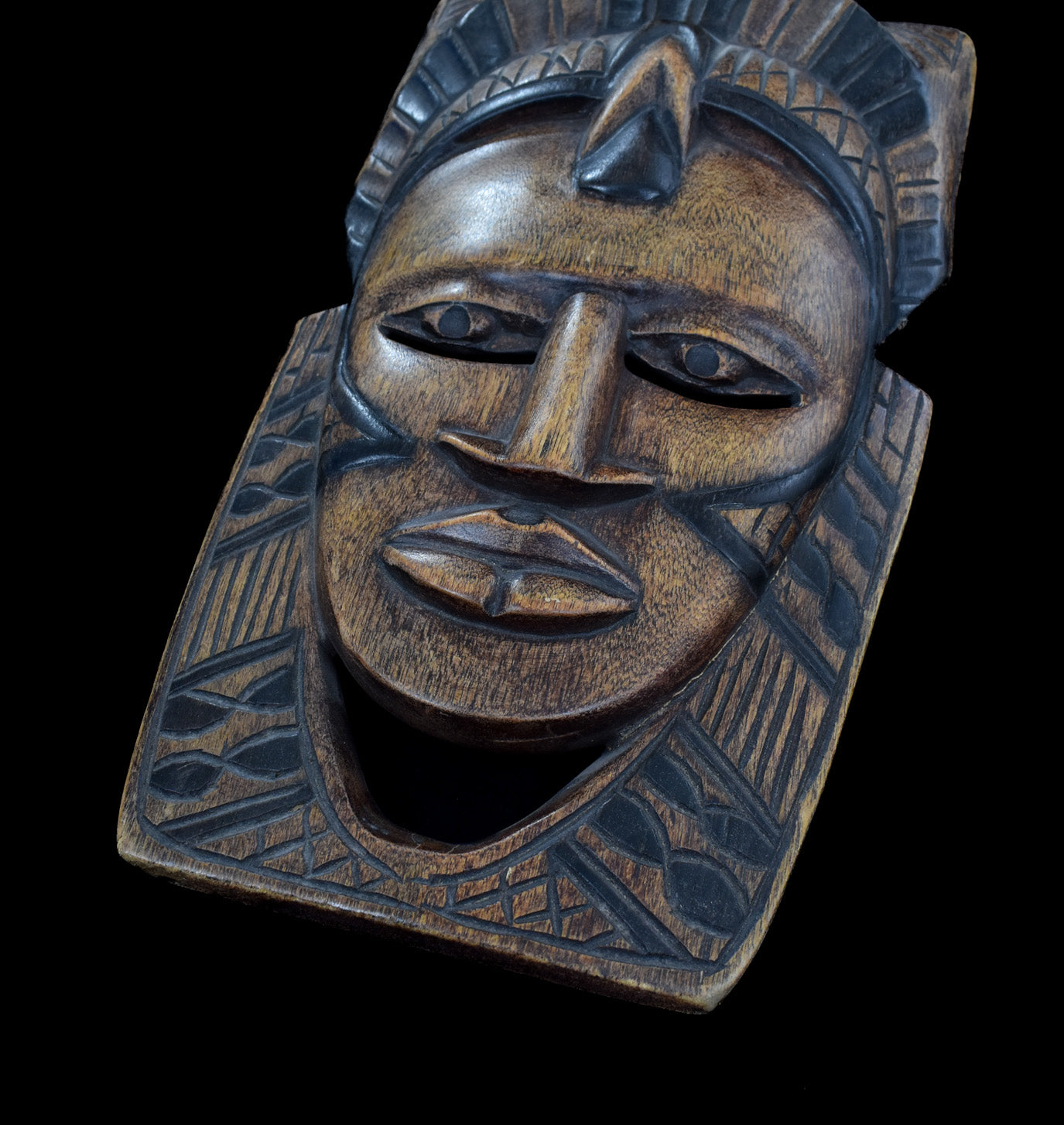 Aztec Mayan Mask Handcrafted Wood Vintage Decor Used