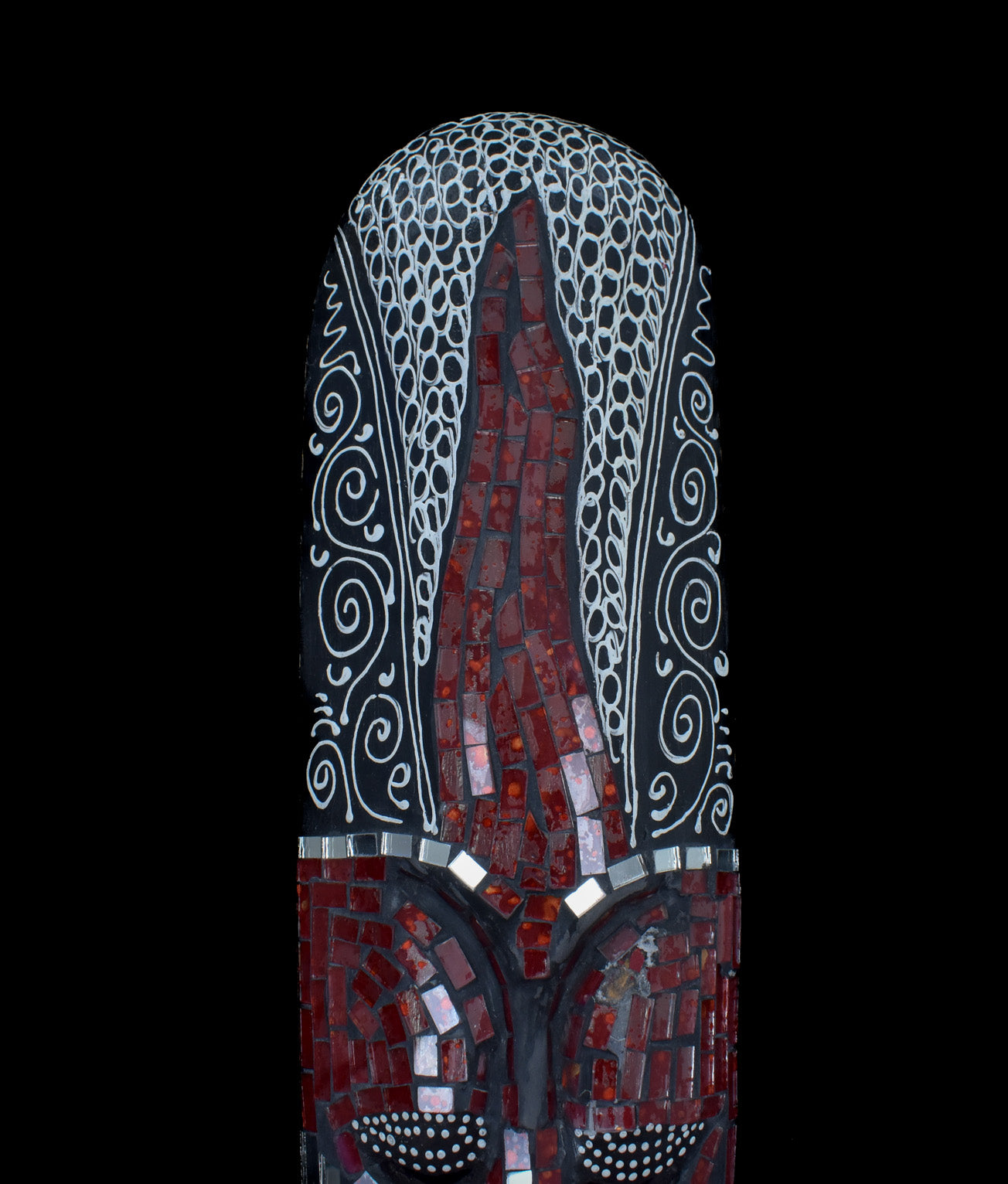 Tiki Mask African Style Wood Hand Made Wooden Decor Face Silver and Red