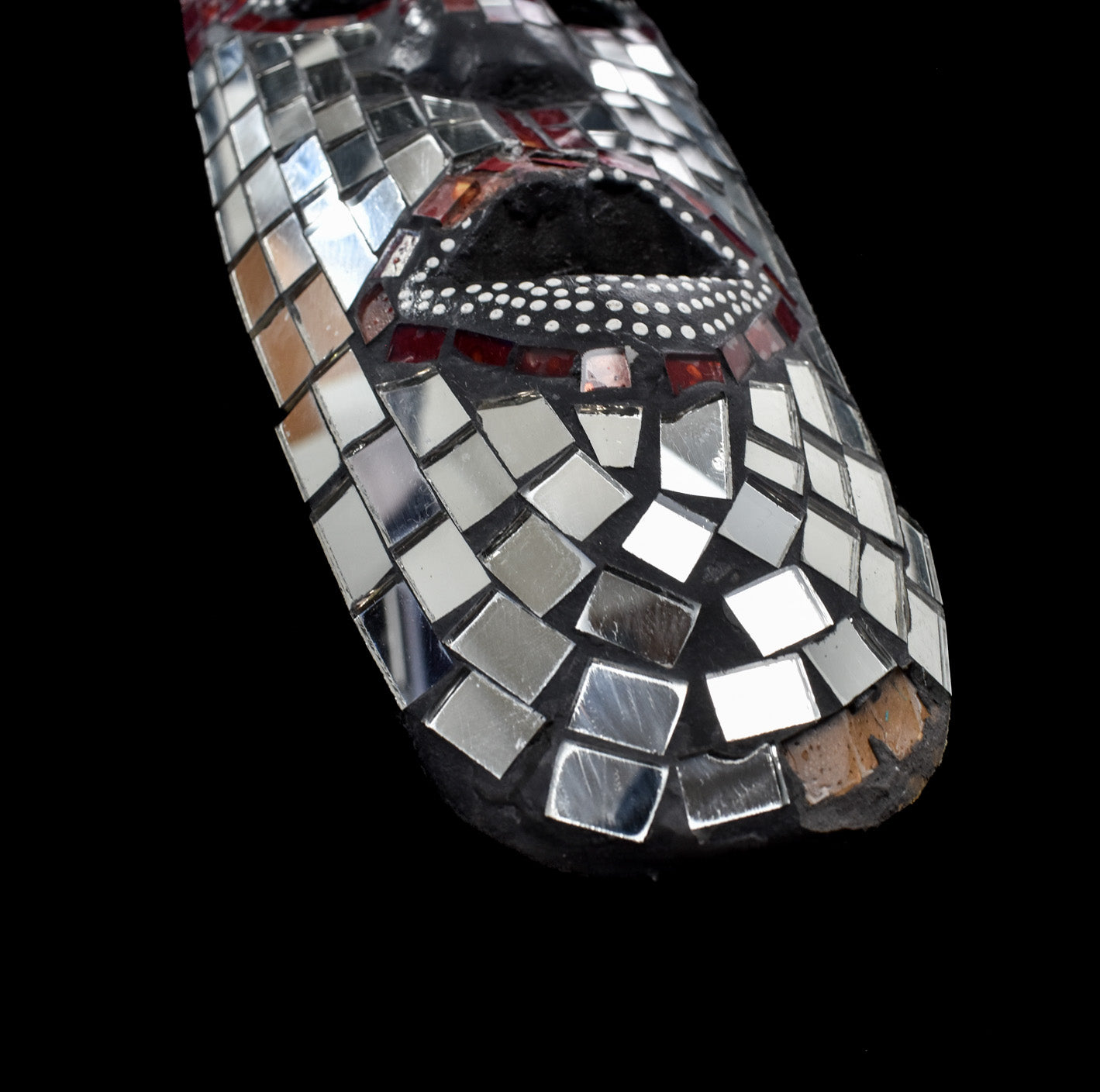 Tiki Mask African Style Wood Hand Made Wooden Decor Face Silver and Red