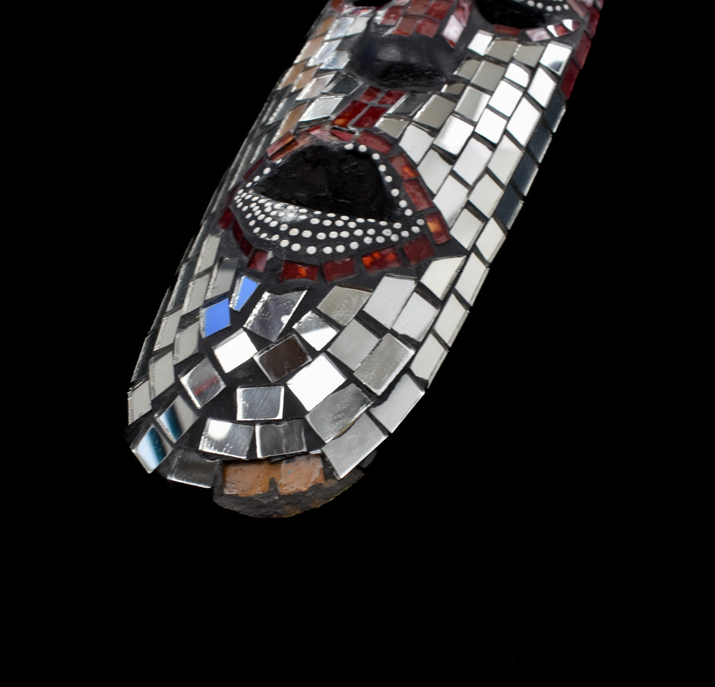 Tiki Mask African Style Wood Hand Made Wooden Decor Face Silver and Red