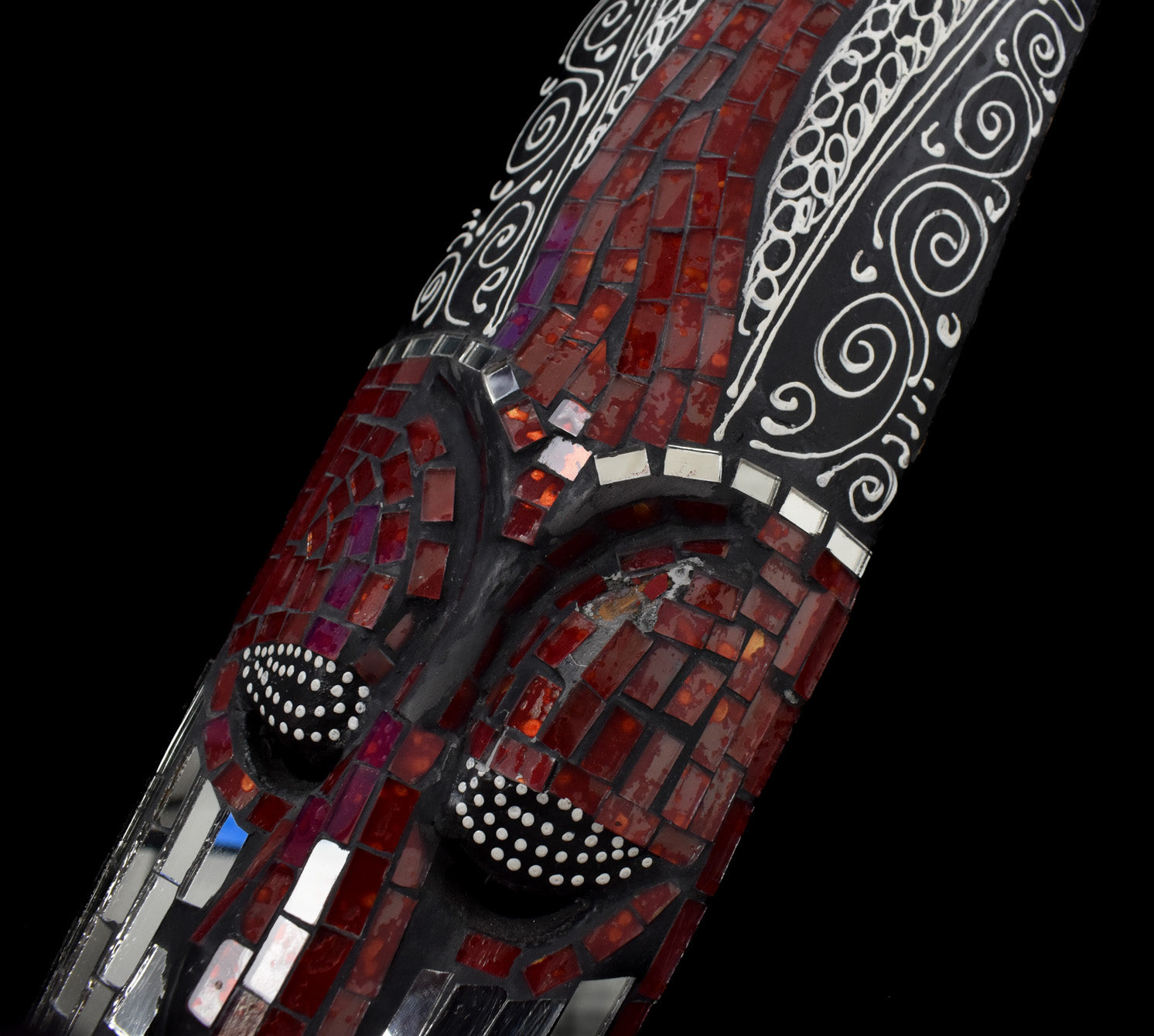 Tiki Mask African Style Wood Hand Made Wooden Decor Face Silver and Red