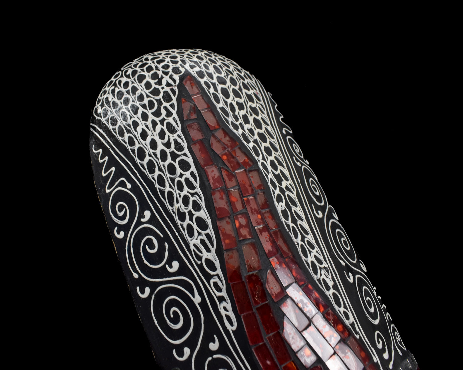 Tiki Mask African Style Wood Hand Made Wooden Decor Face Silver and Red