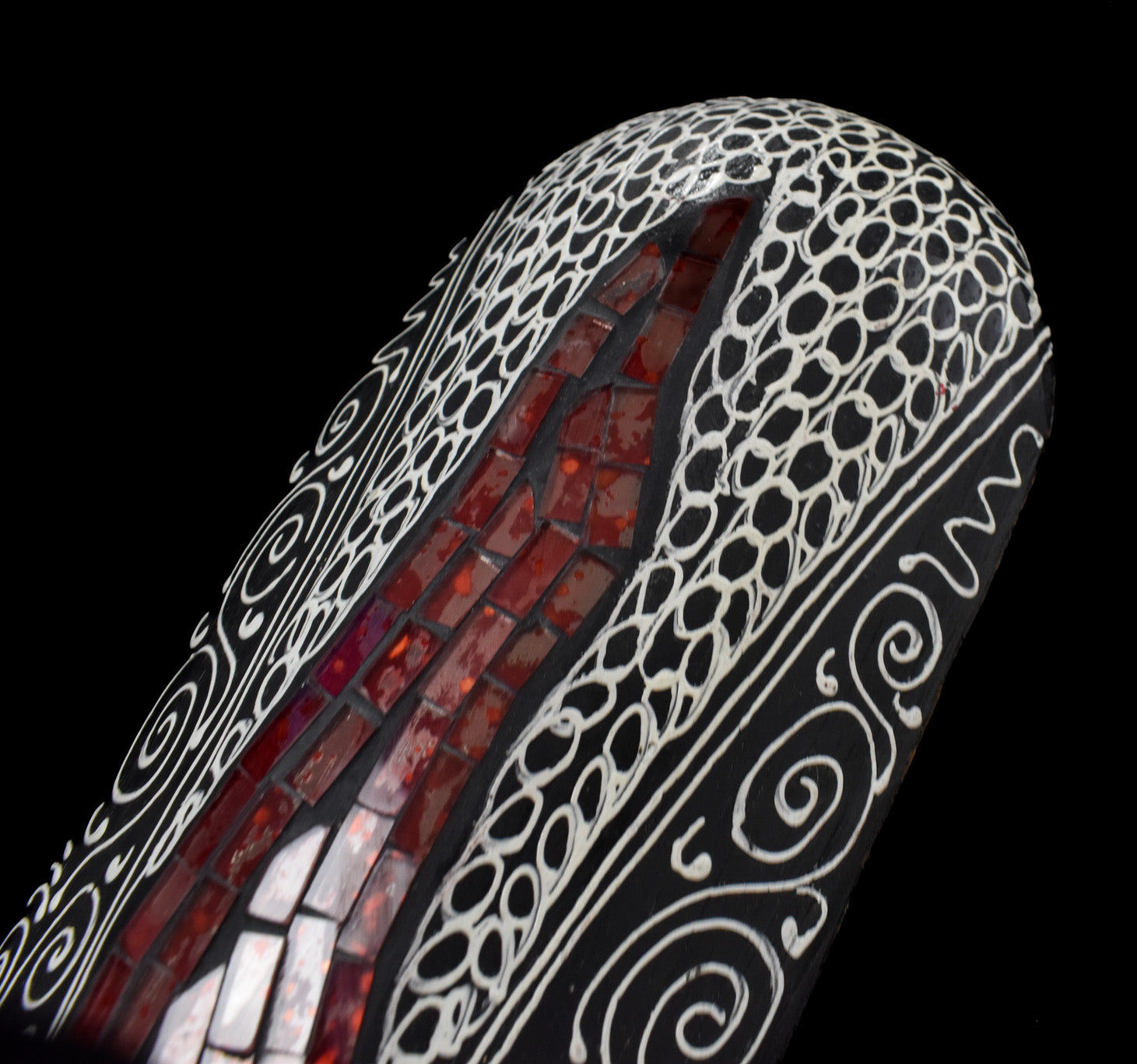 Tiki Mask African Style Wood Hand Made Wooden Decor Face Silver and Red