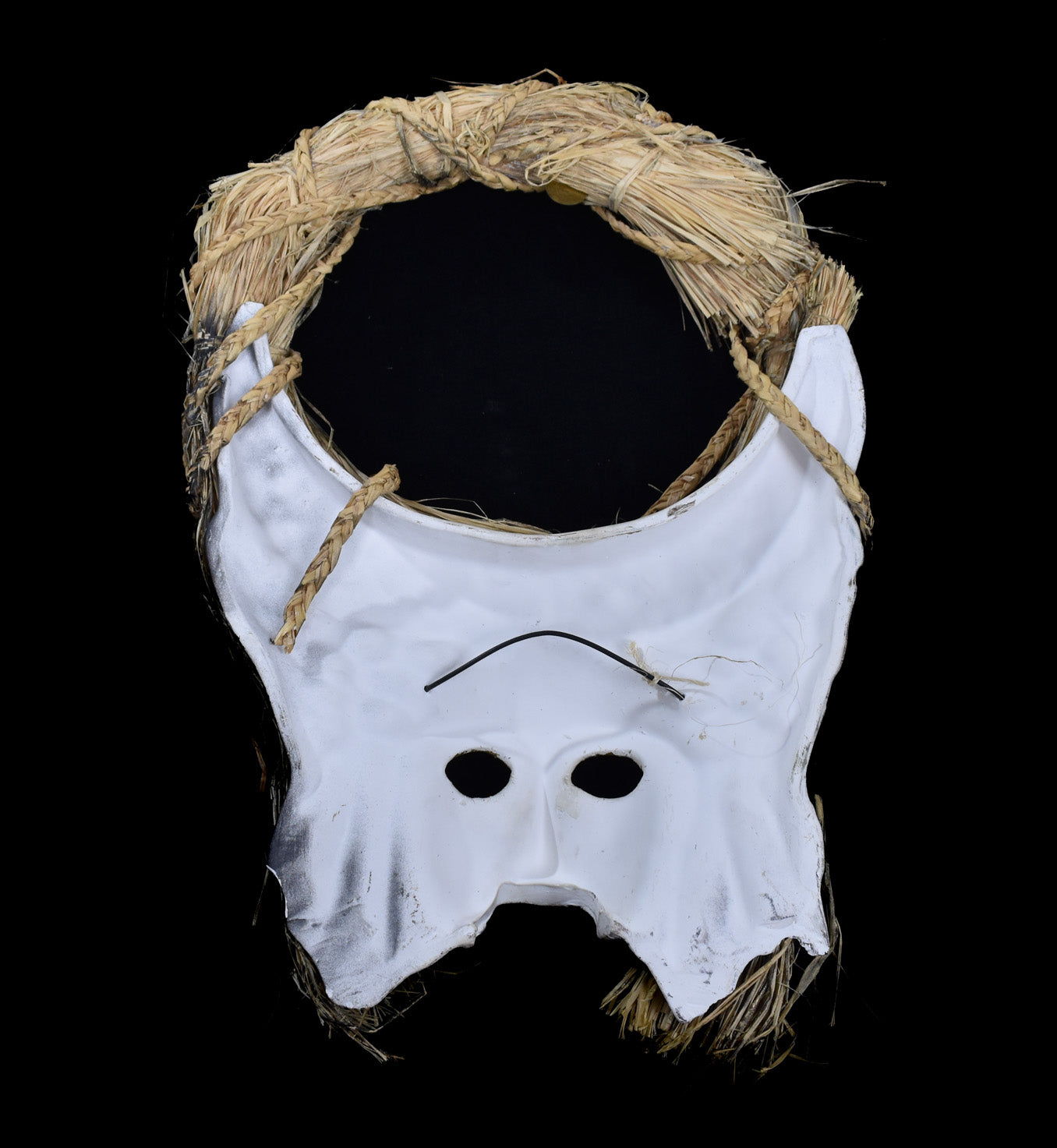 Ceramic Mask Tiki Religion Floral White and Gold Vintage Mask Used