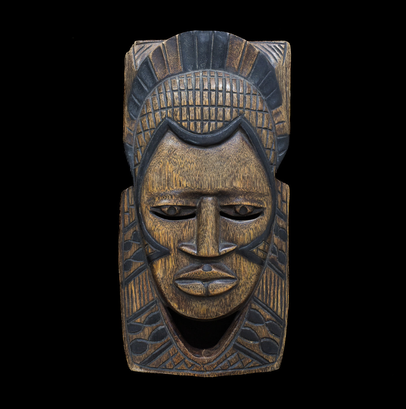 Aztec Mayan Mask Handcrafted Wood Flat Decor Vintage Used
