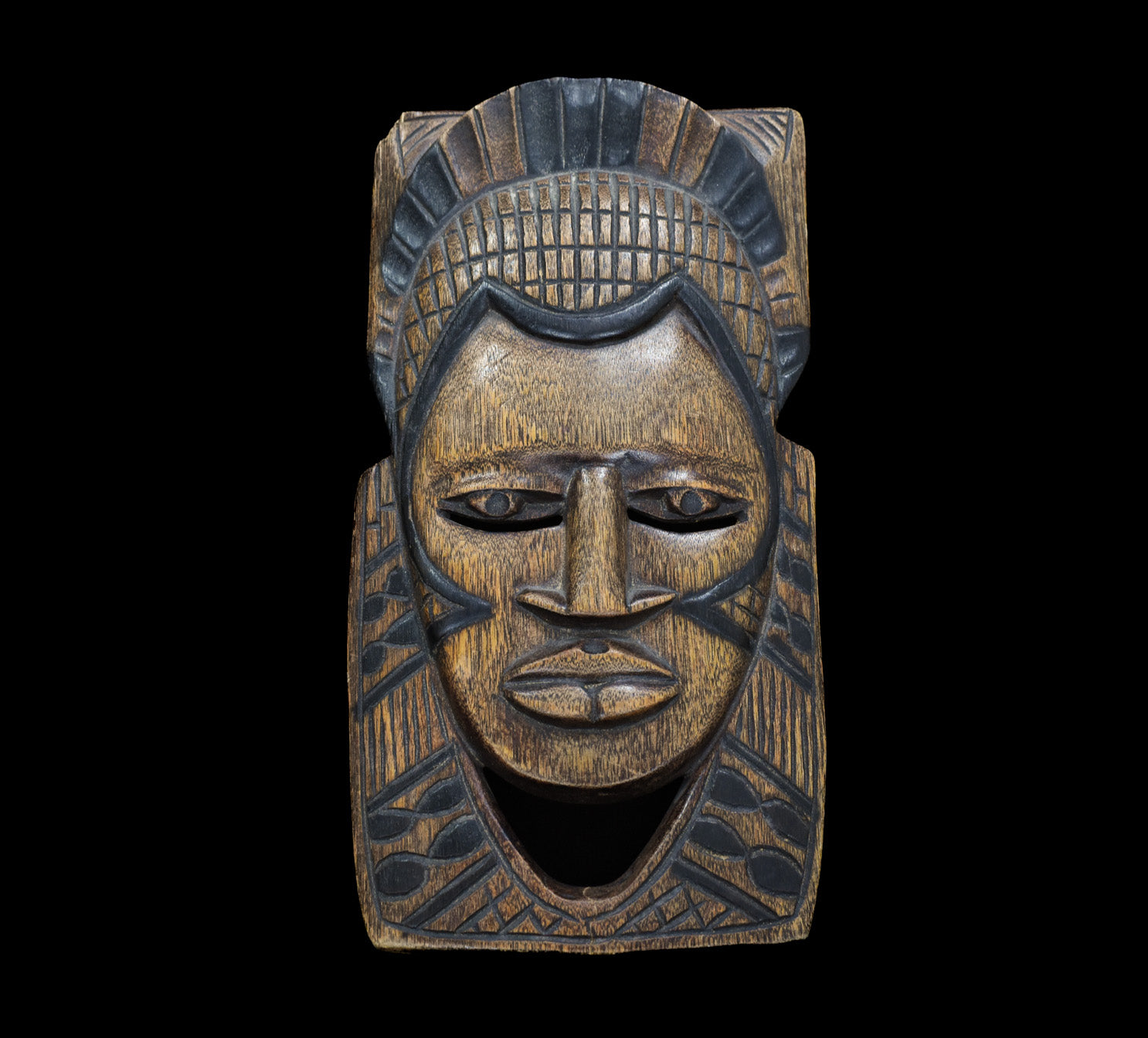 Aztec Mayan Mask Handcrafted Wood Flat Decor Vintage Used