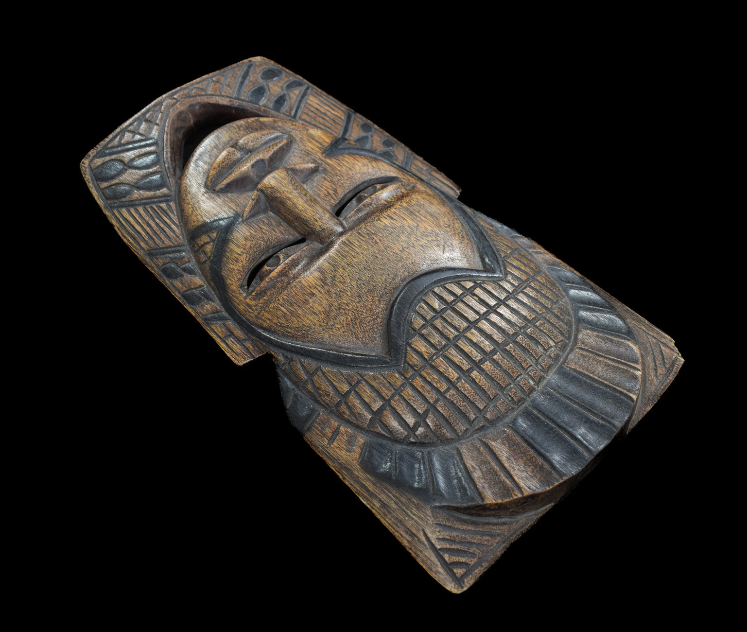 Aztec Mayan Mask Handcrafted Wood Flat Decor Vintage Used