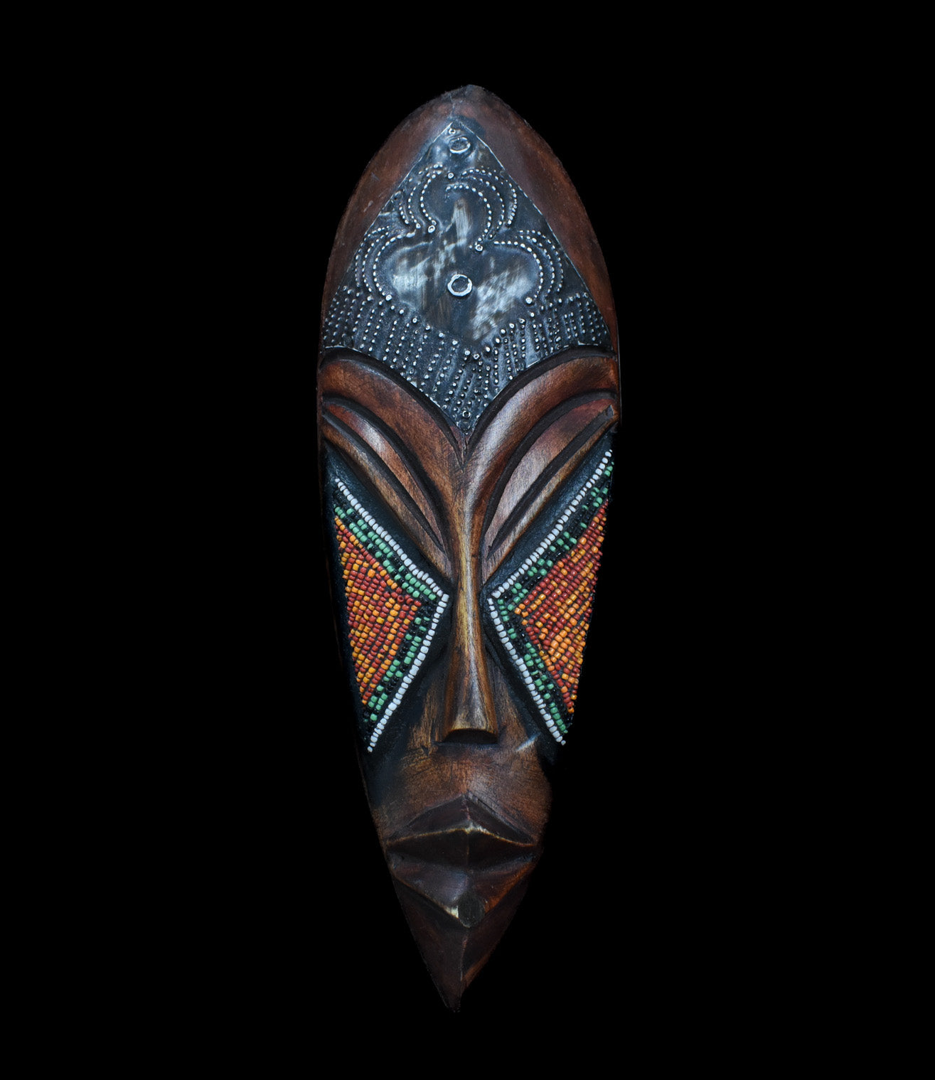 Tiki Mask Wood Hand Made Used African Beaded Handcrafted Mask Vintage