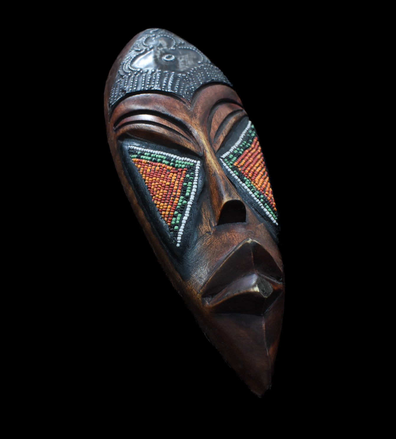 Tiki Mask Wood Hand Made Used African Beaded Handcrafted Mask Vintage