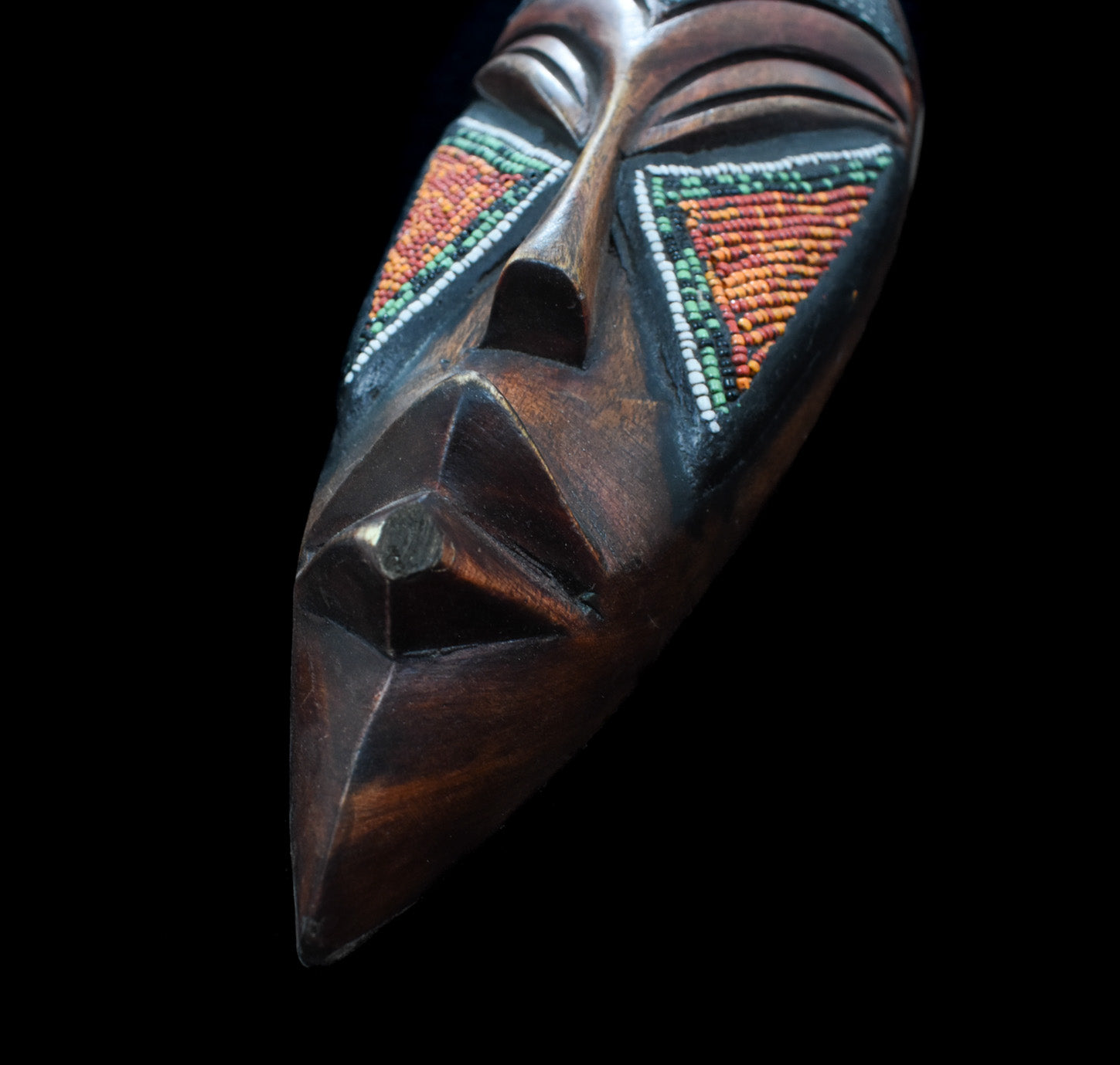 Tiki Mask Wood Hand Made Used African Beaded Handcrafted Mask Vintage