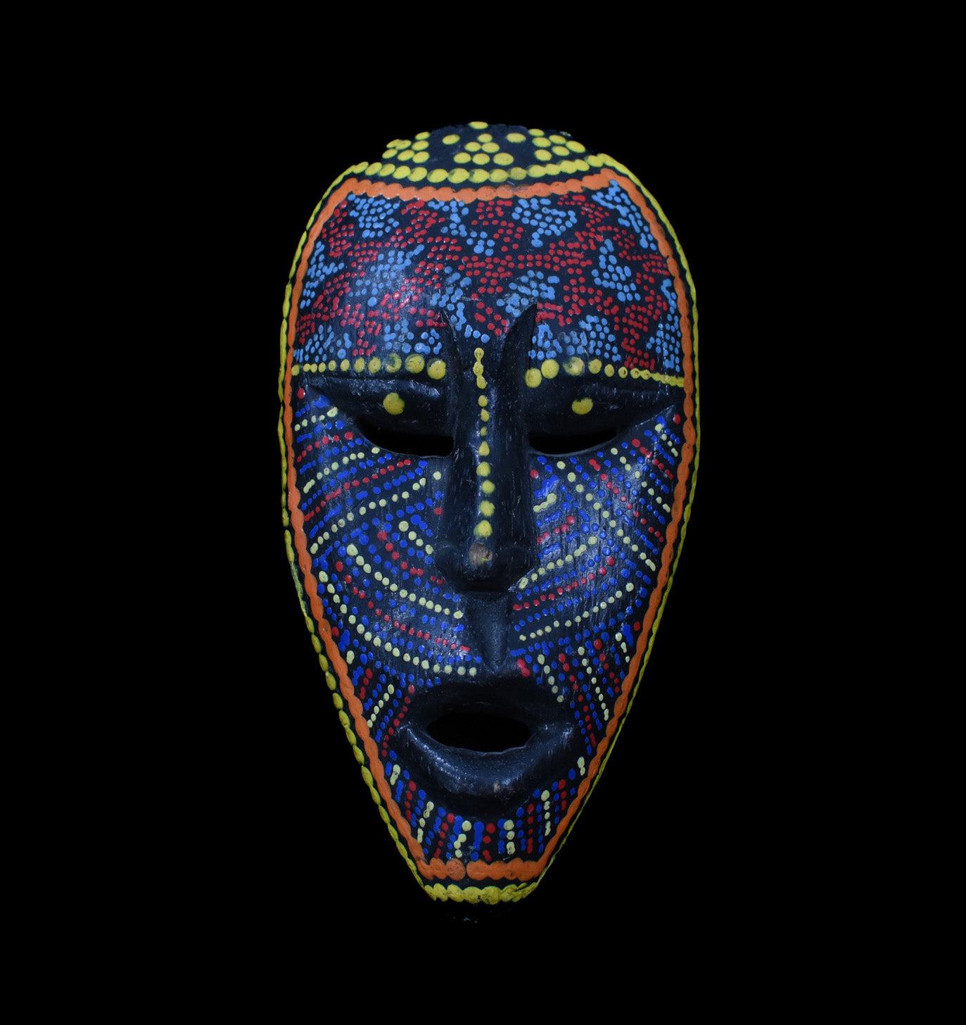 Tiki Mask Small Red Blue Yellow Orange Wood Hand Carved