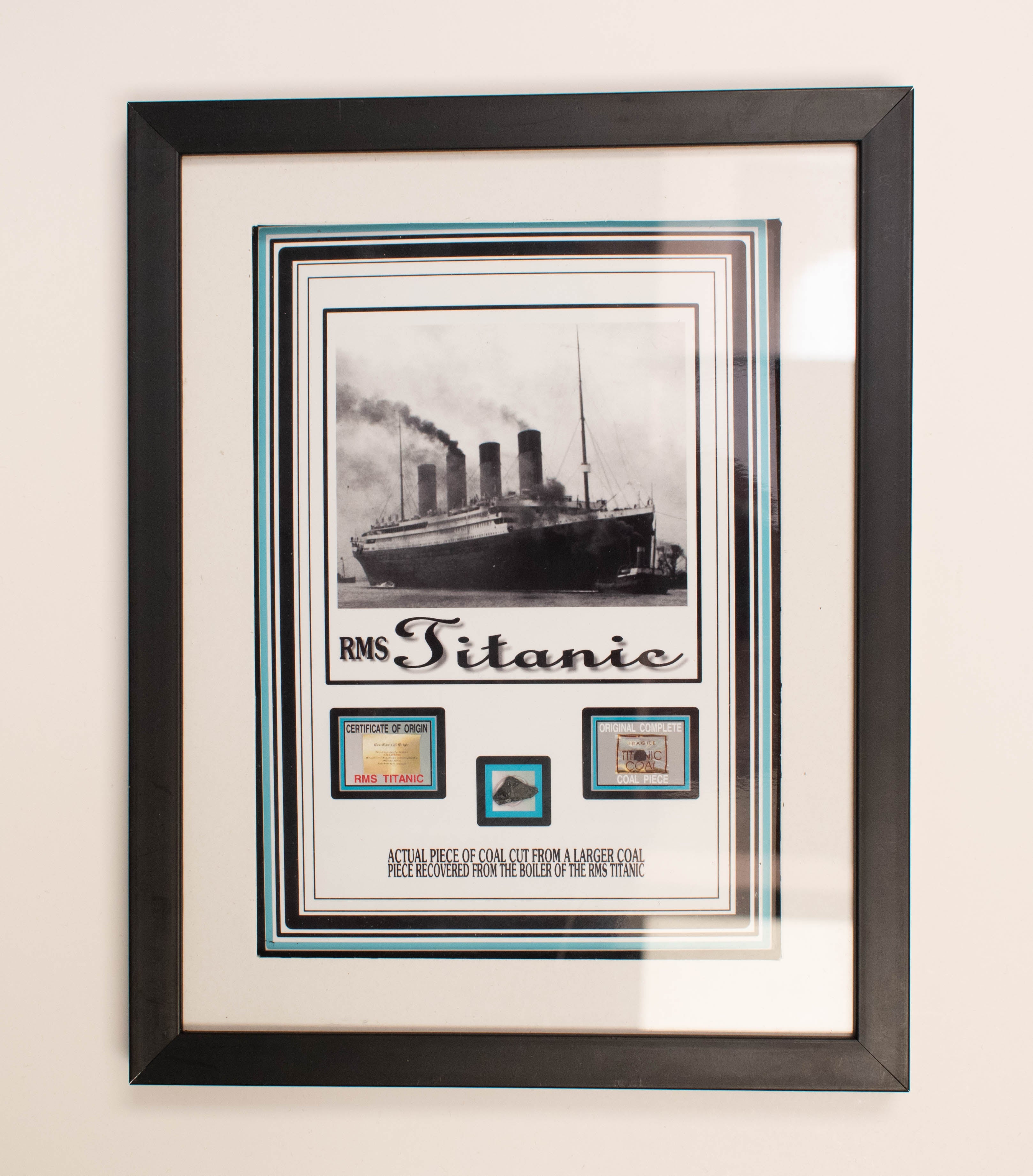 Titanic Coal Artifact Piece Framed 5x10 Photo Framed RMS Titanic Trimmed Coal